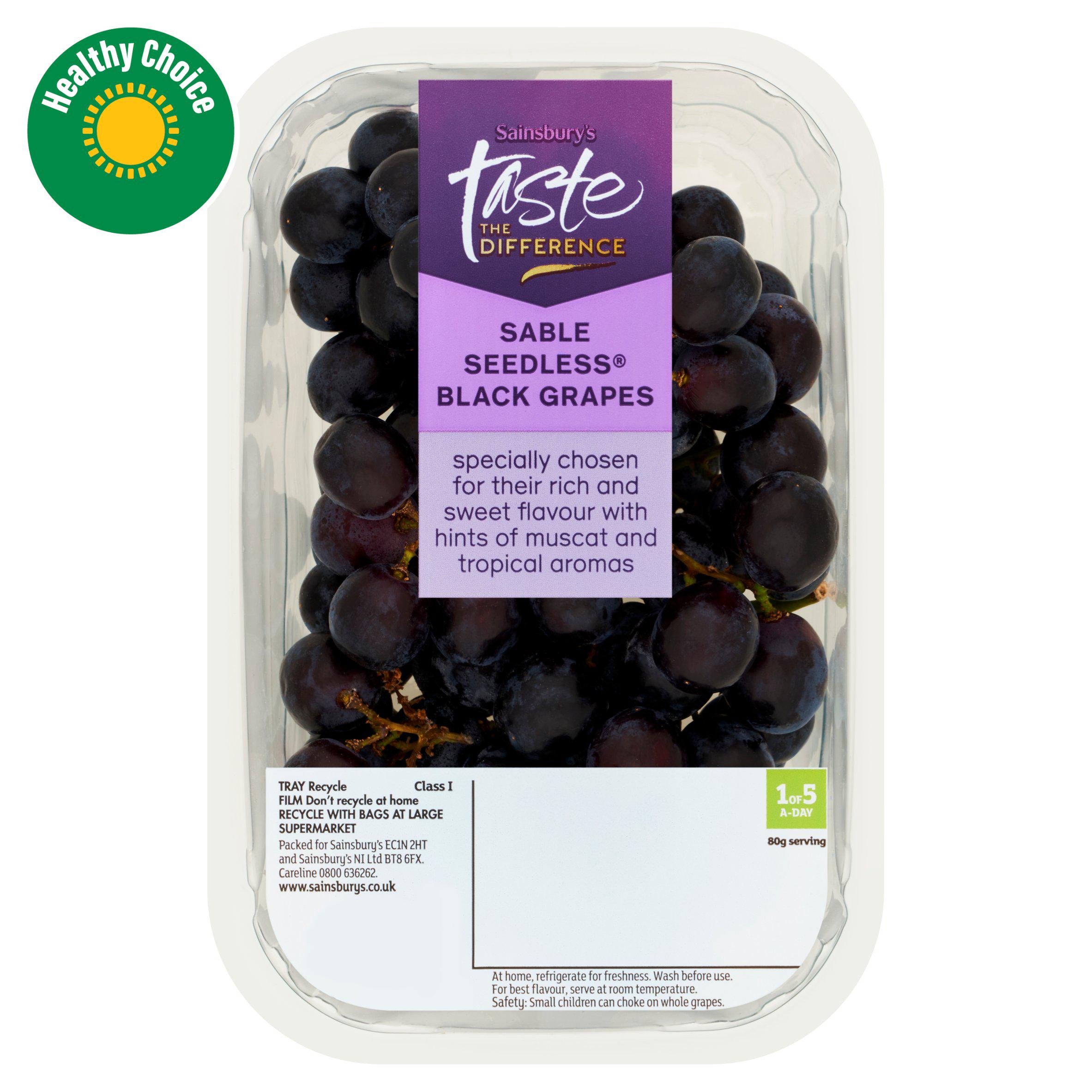 Sainsbury's Black Sable Seedless Grapes, Taste the Difference 400g