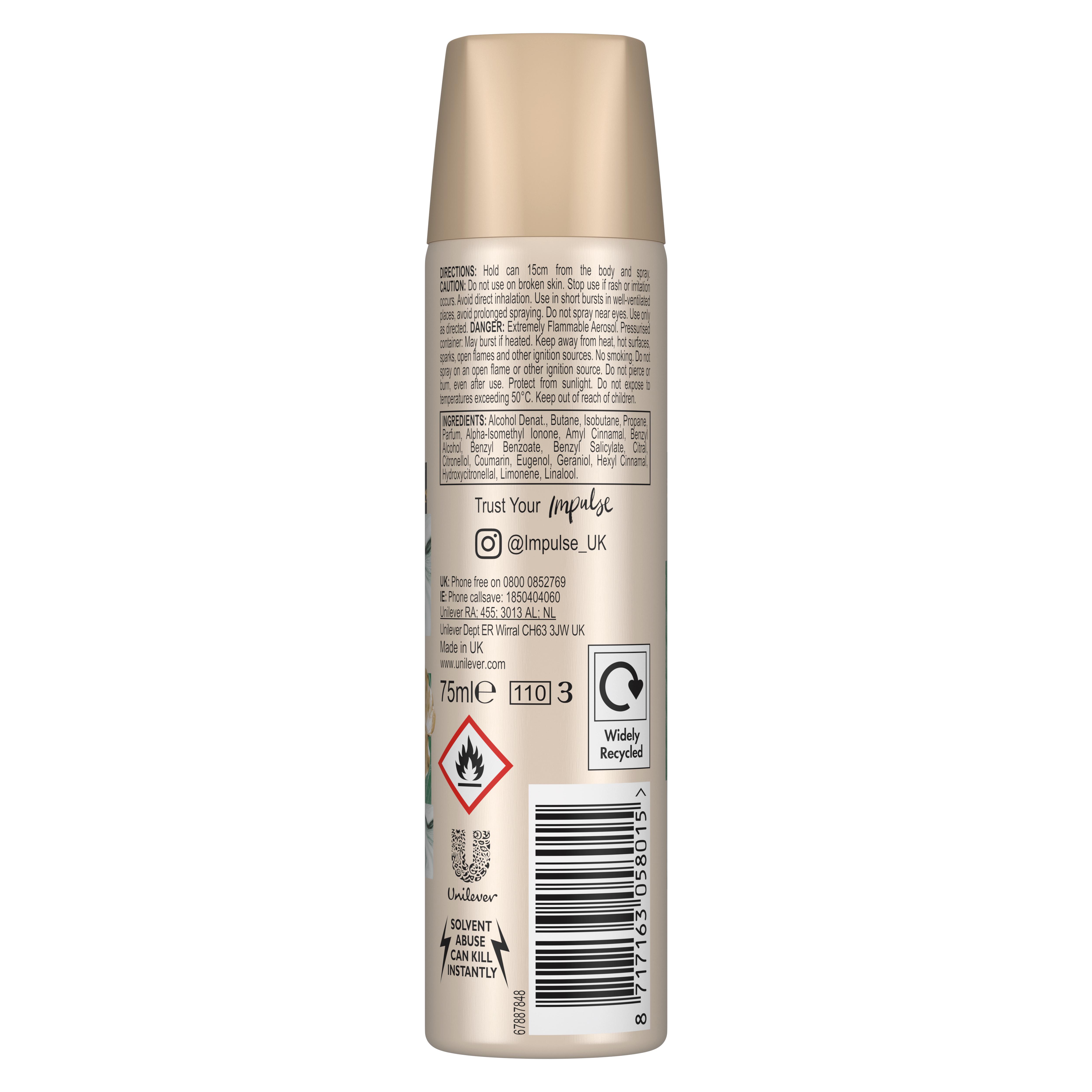 Impulse Body Spray Deodorant, Hint of Musk 75ml thumbnail 3