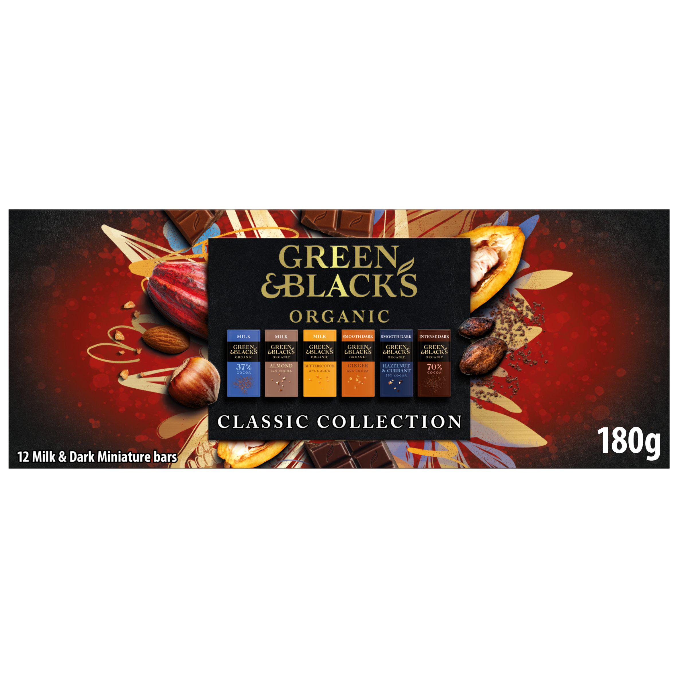 Green & Black's Organic Classic Miniature Dark, Milk & White Chocolate Bar Gifting Collection 180g