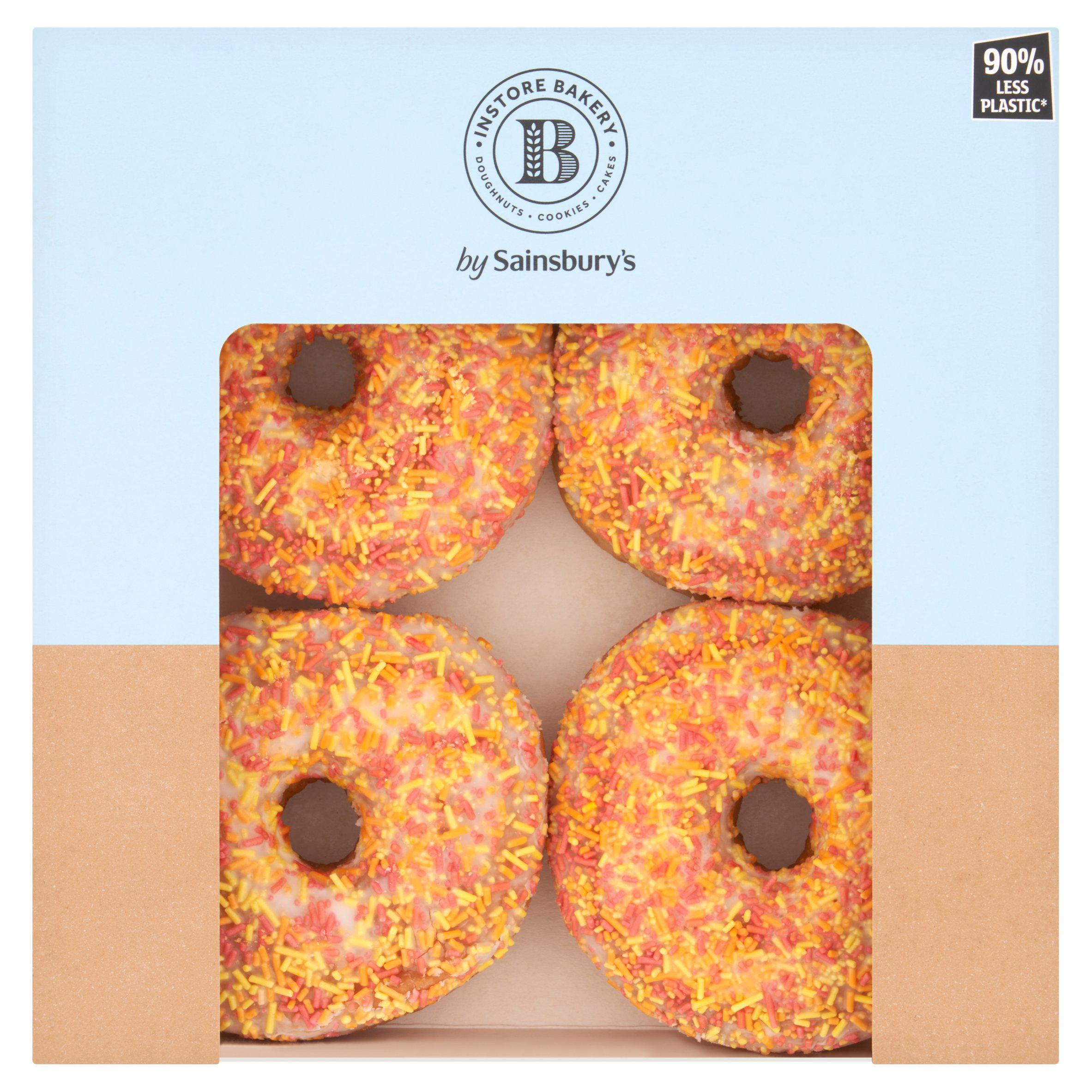 Sainsbury's White Iced Ring Doughnuts x4