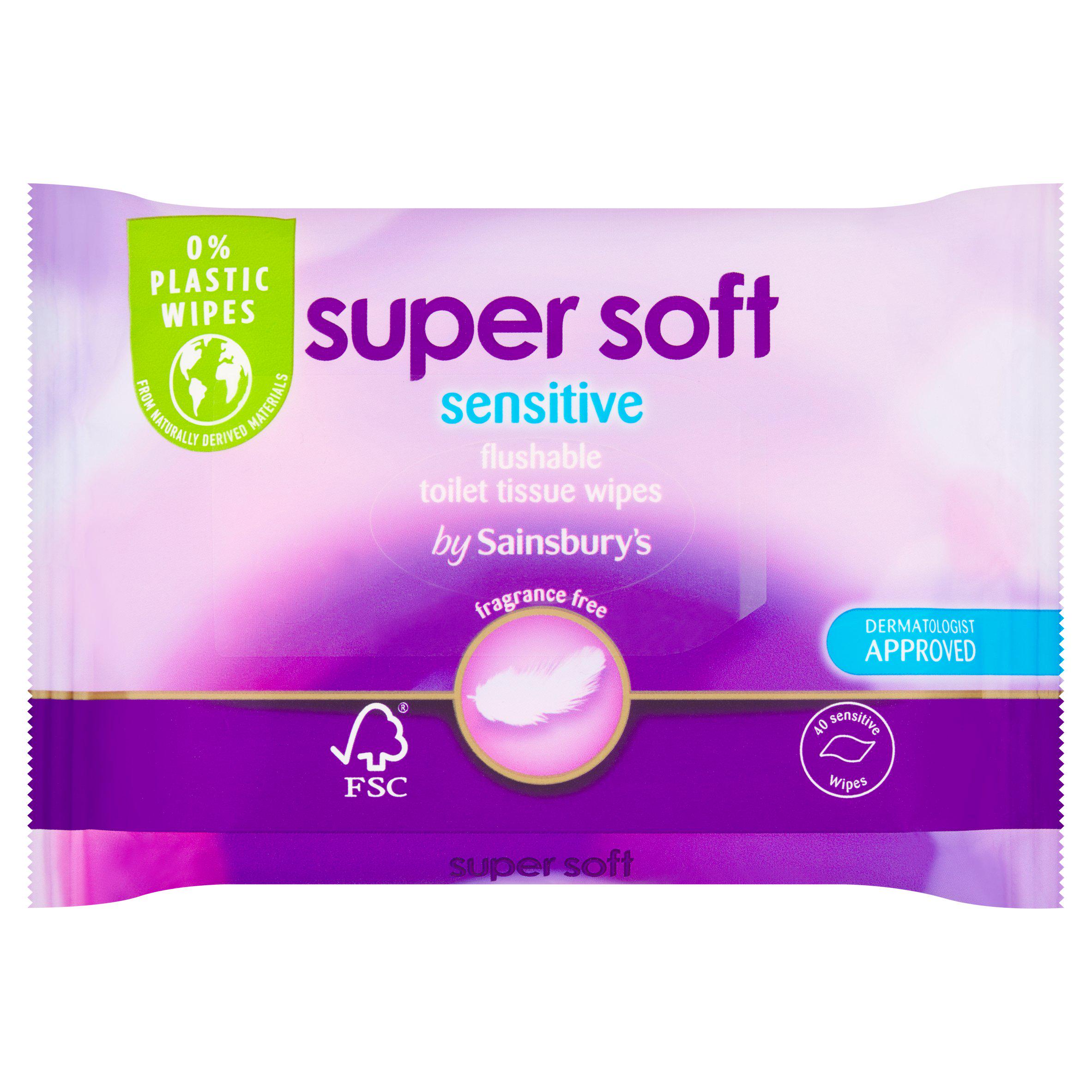 Sainsbury's Super Soft Flushable Moist Toilet Tissue, Sensitive 40 Wipes