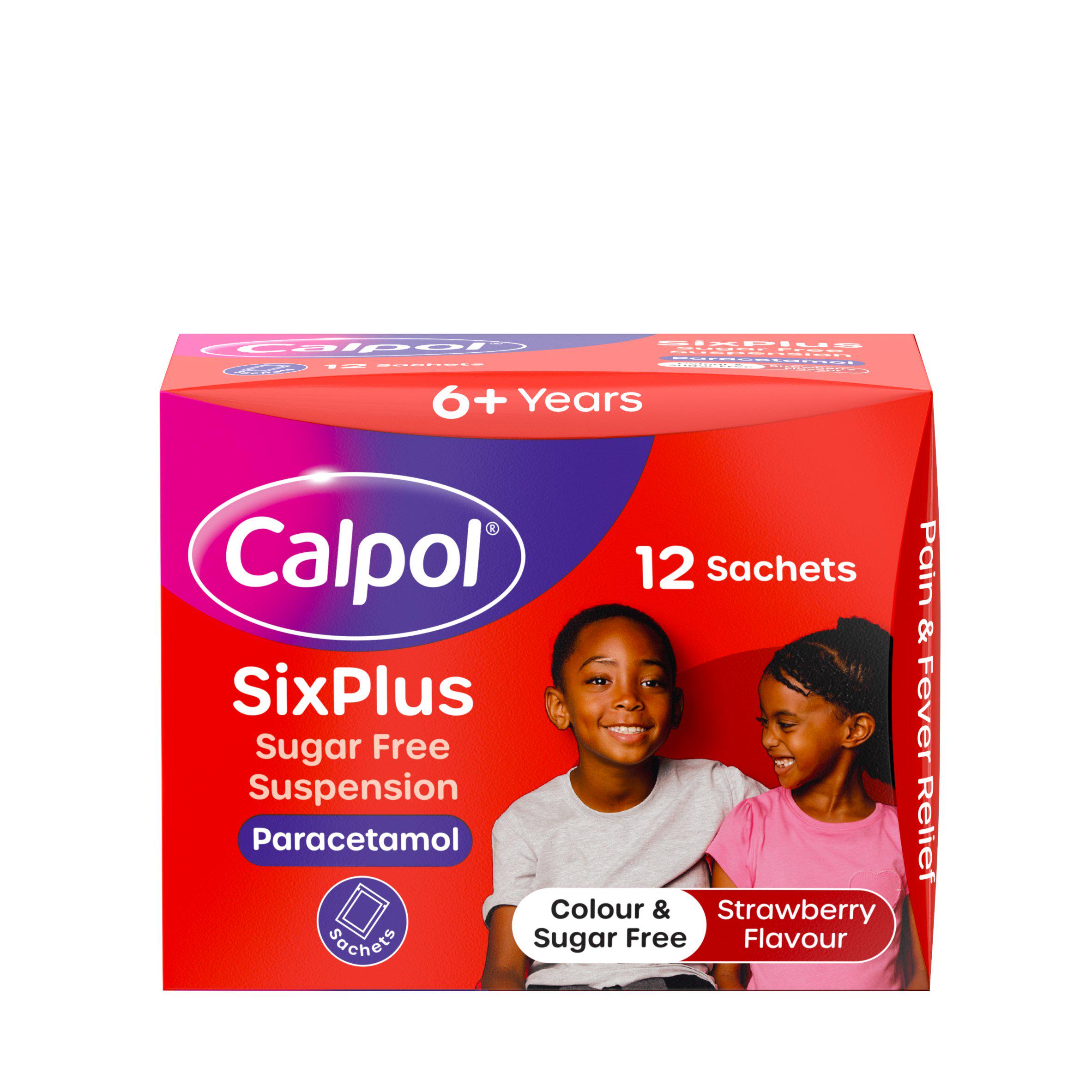 Calpol SixPlus Sugar & Colour Free Suspension Sachets Strawberry 6+ Years