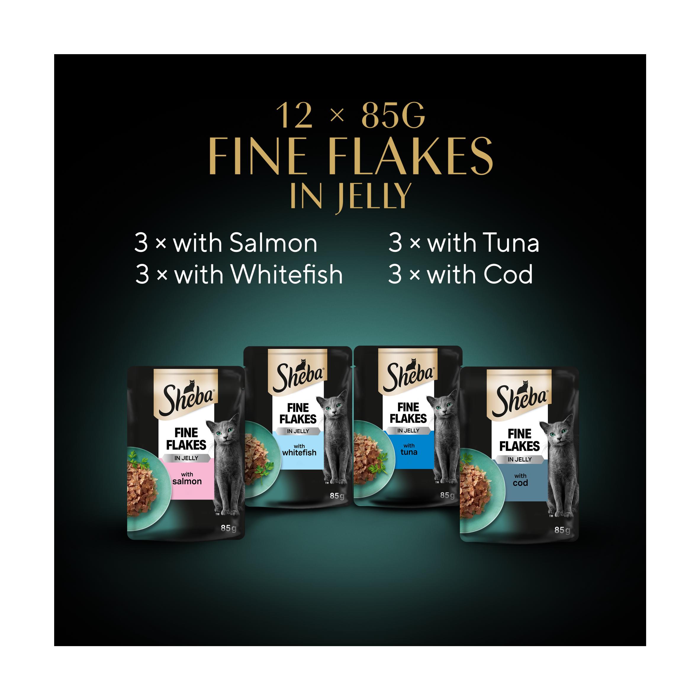 Sheba Fine Flakes Fish in Jelly Wet Cat Food Pouches 12 x 85g thumbnail 3