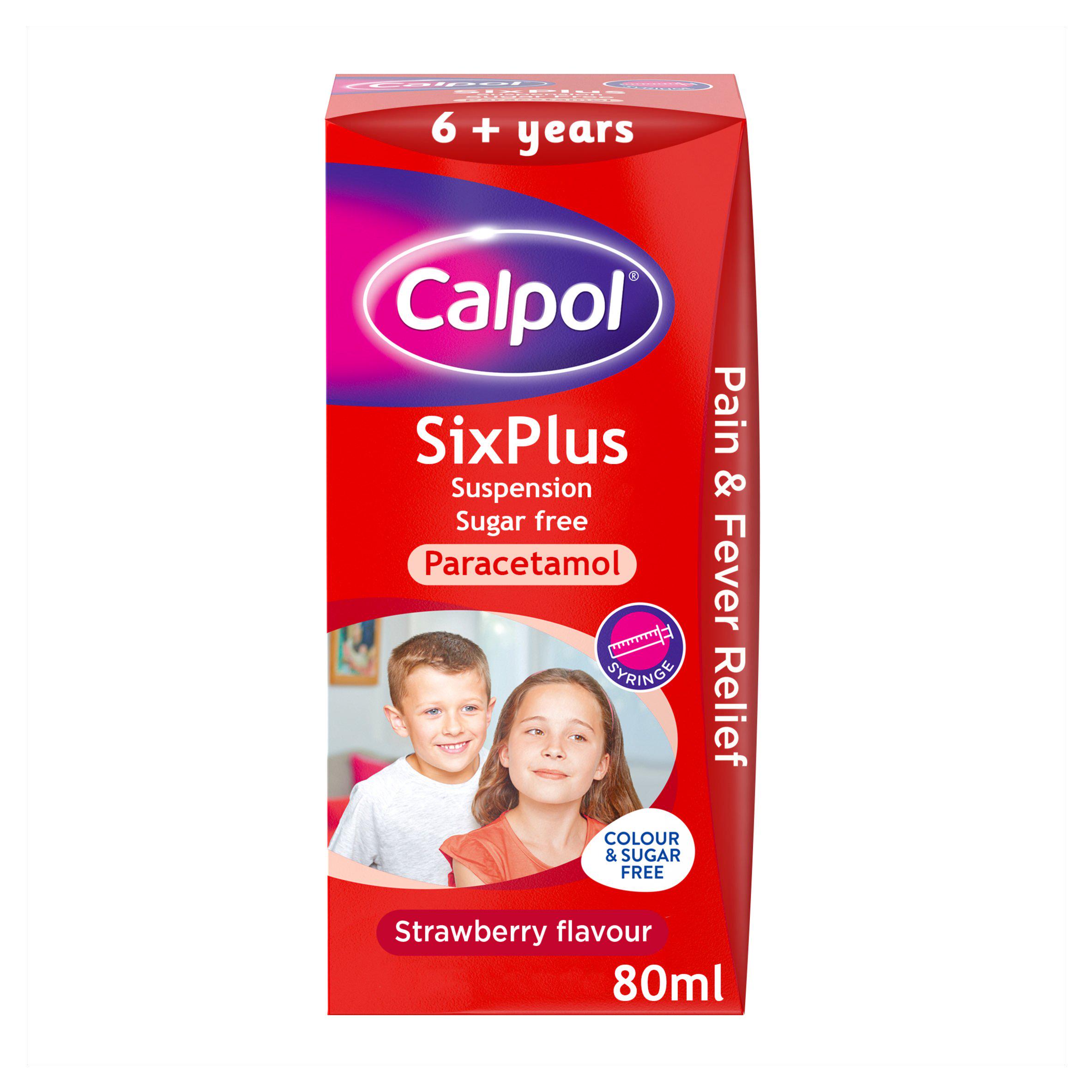 Calpol SixPlus 80ml Sugar Free Suspension 6+ Years Strawberry Flavour Paracetamol