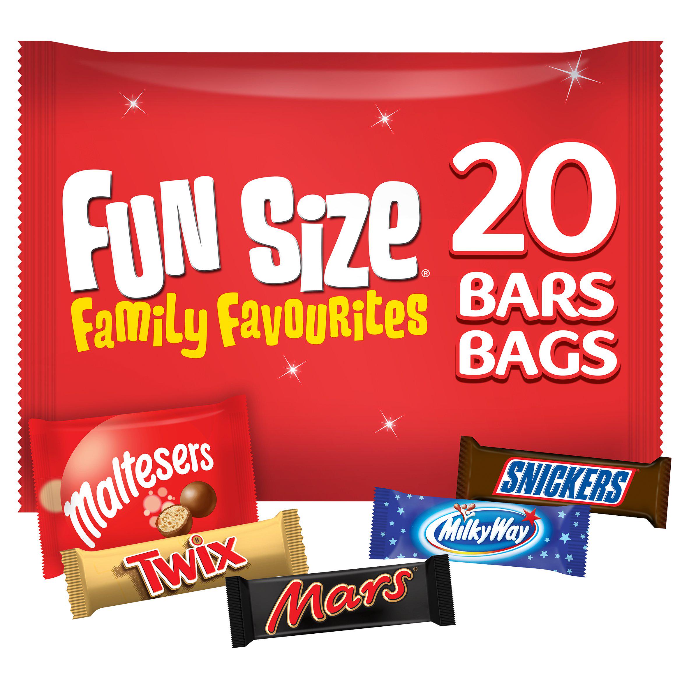 Mars Snickers Twix Maltesers & Milky Way Funsize Milk Chocolate Bars 20 Packs