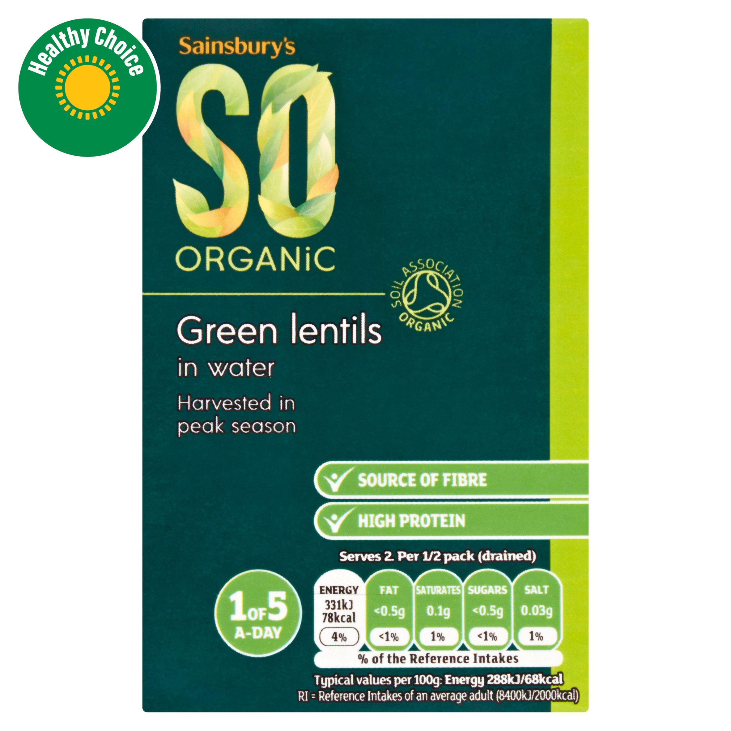 Sainsbury's Green Lentils, SO Organic 380g (230g*)