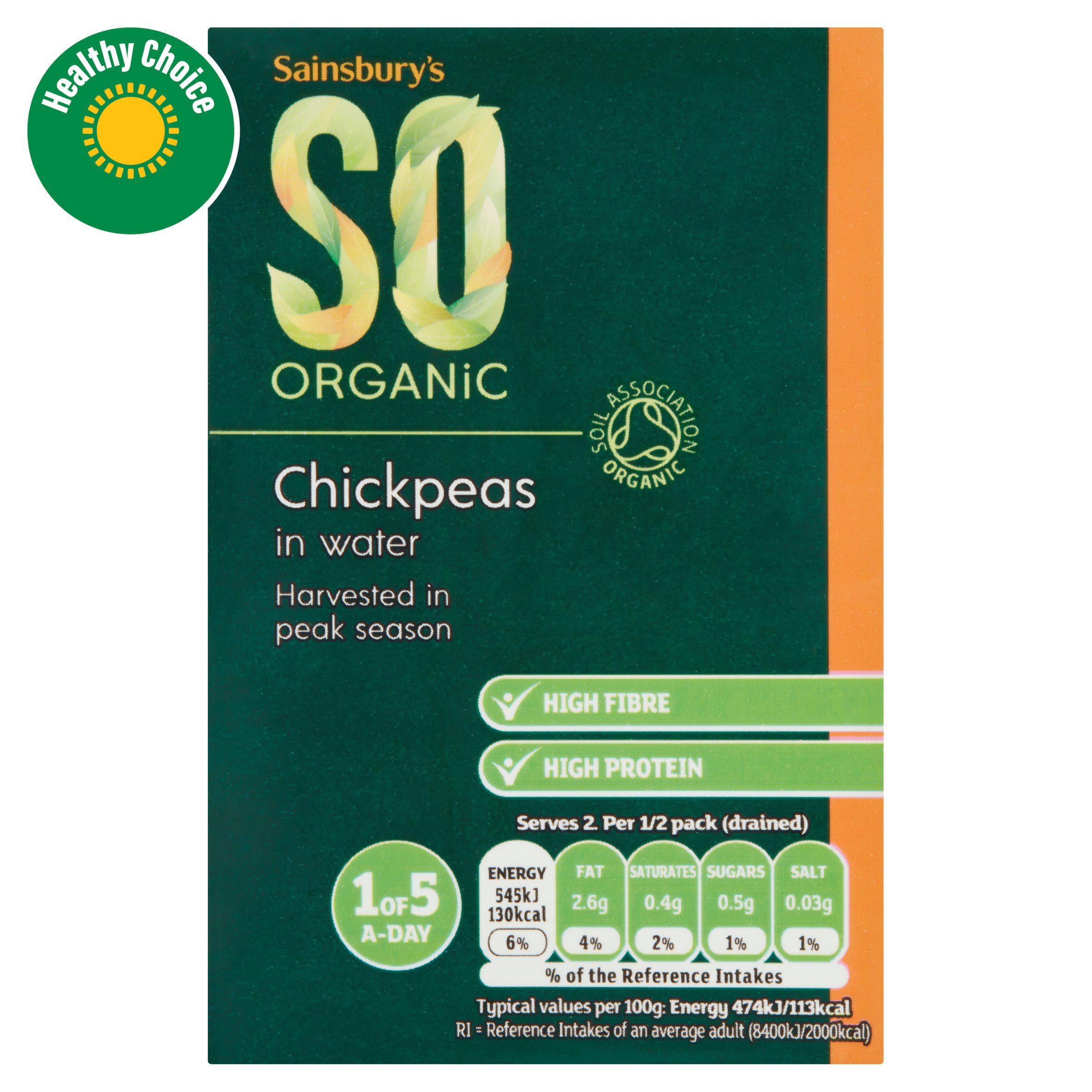 Sainsbury's Chickpeas, SO Organic 380g (230g*)