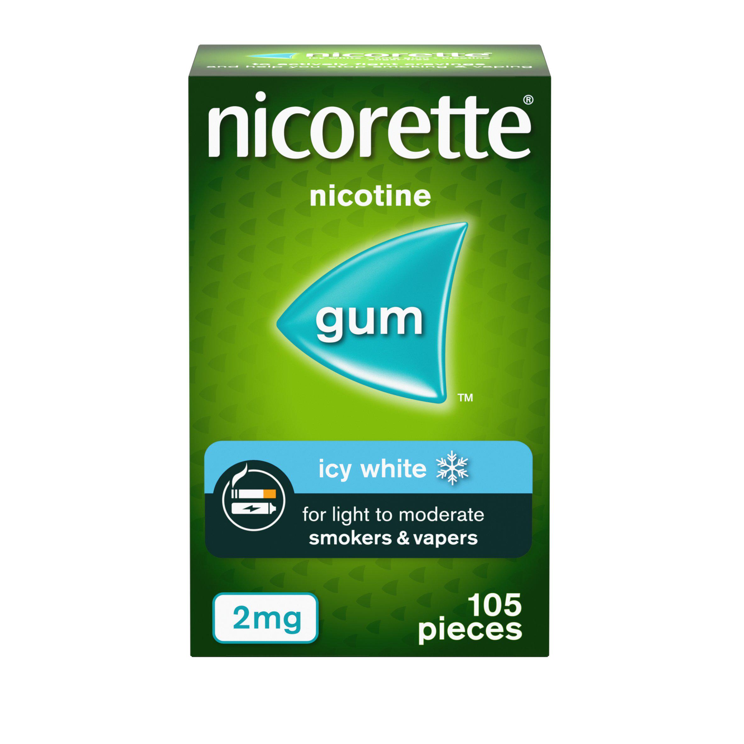 Nicorette Icy White Gum, 2 mg, 105 Gums (Stop Smoking Aid)