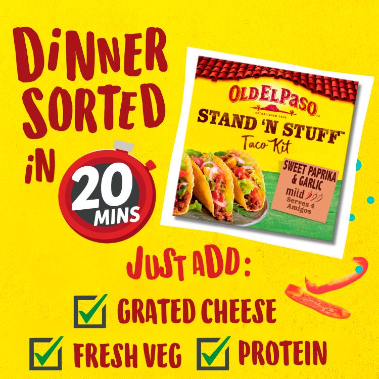 Old El Paso Mexican Stand 'N' Stuff Garlic & Paprika Taco Kit 312g thumbnail 2