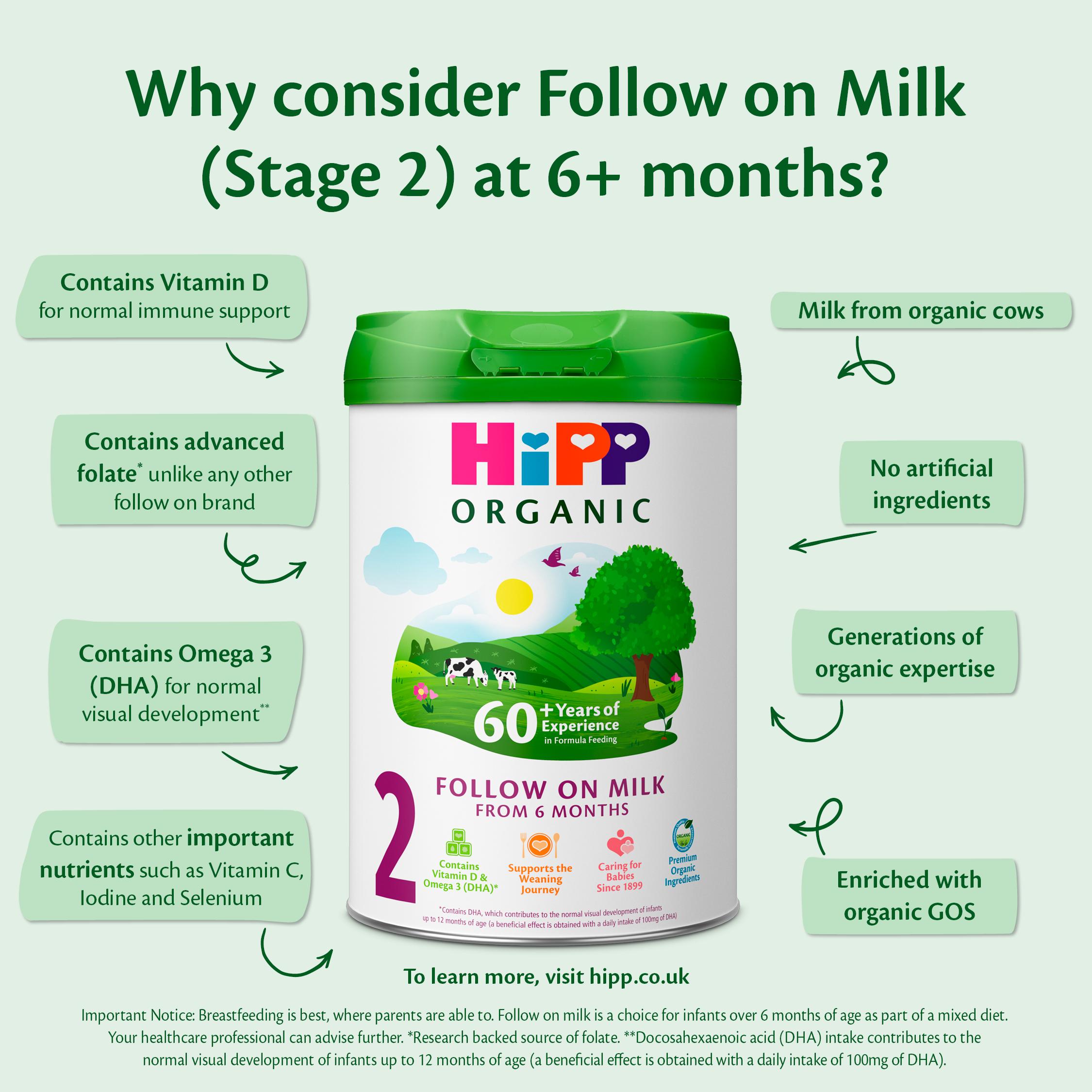 HiPP Organic 2 Follow on Baby Milk Powder Formula From 6 Months 800g thumbnail 3
