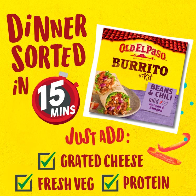 Old El Paso Mexican Hearty Beef & Bean Chilli Mild Burrito Kit 620g thumbnail 2