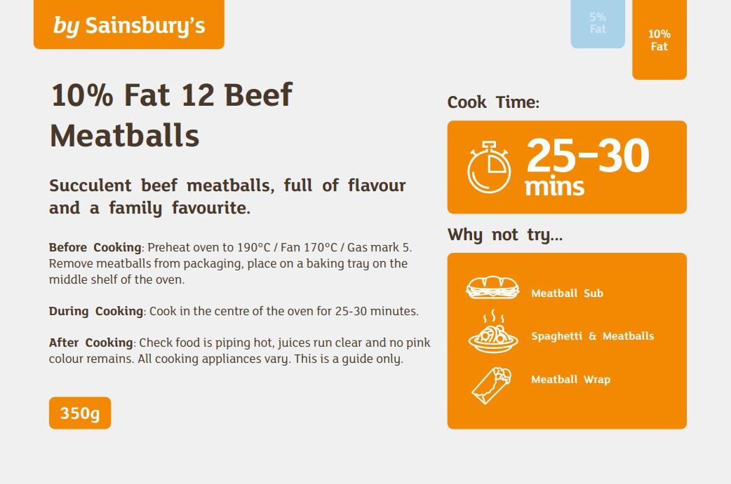 Sainsbury's British or Irish 10% Fat 12 Beef Meatballs 350g thumbnail 2