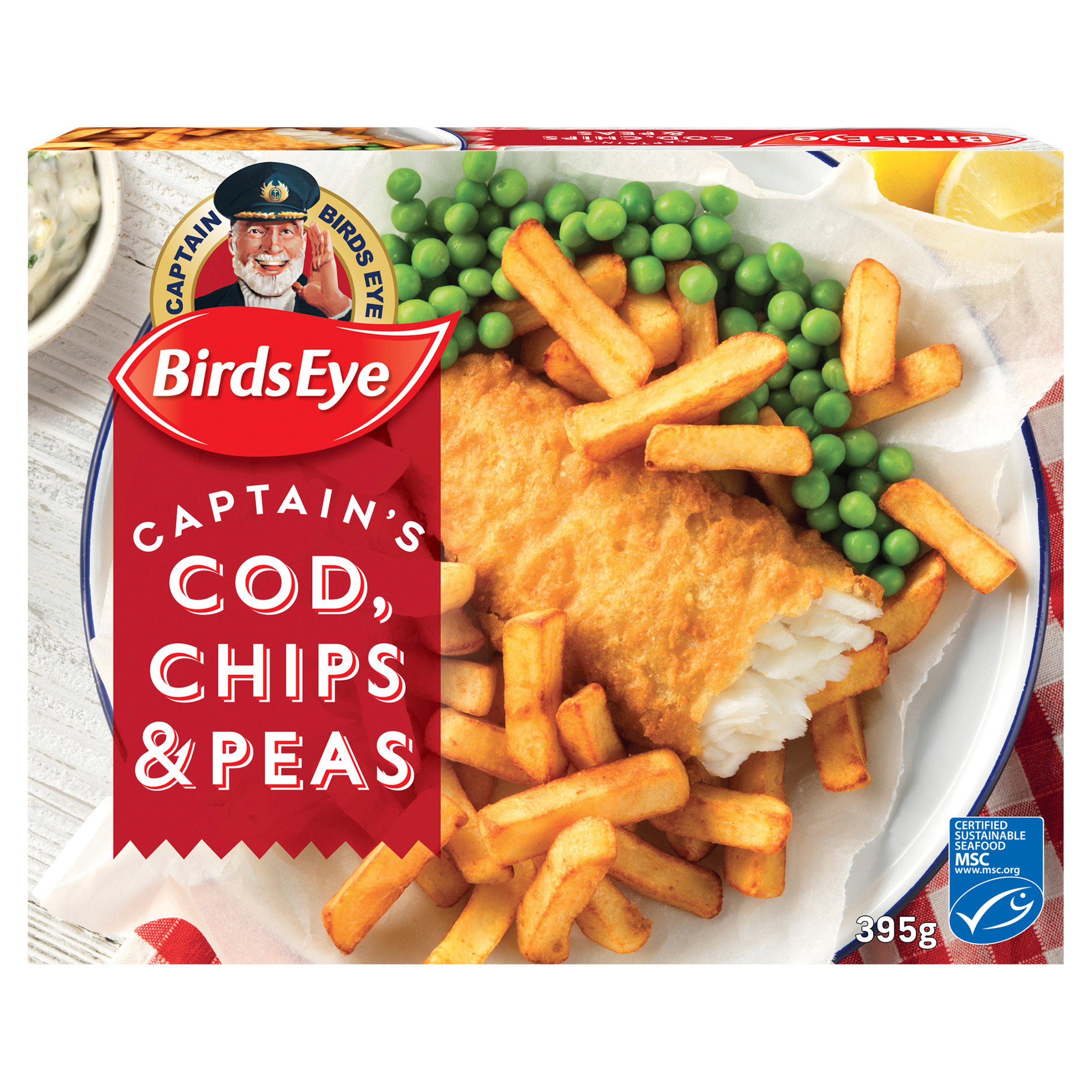 Birds Eye Battered Cod Chips & Peas 395g