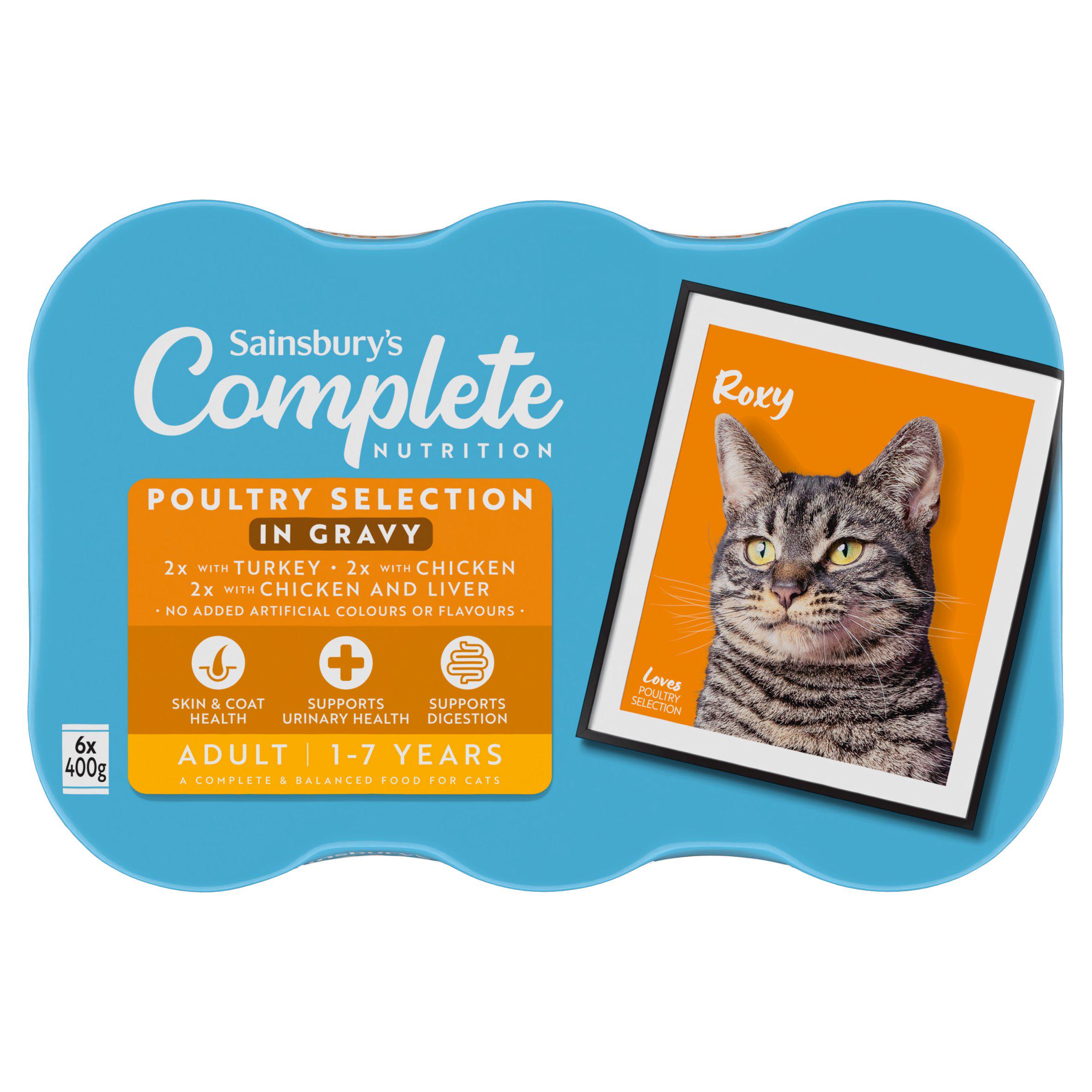 Sainsbury's Adult Complete Nutrition Poultry Selection in Gravy Cat Food 1+ Years 6 x 400g