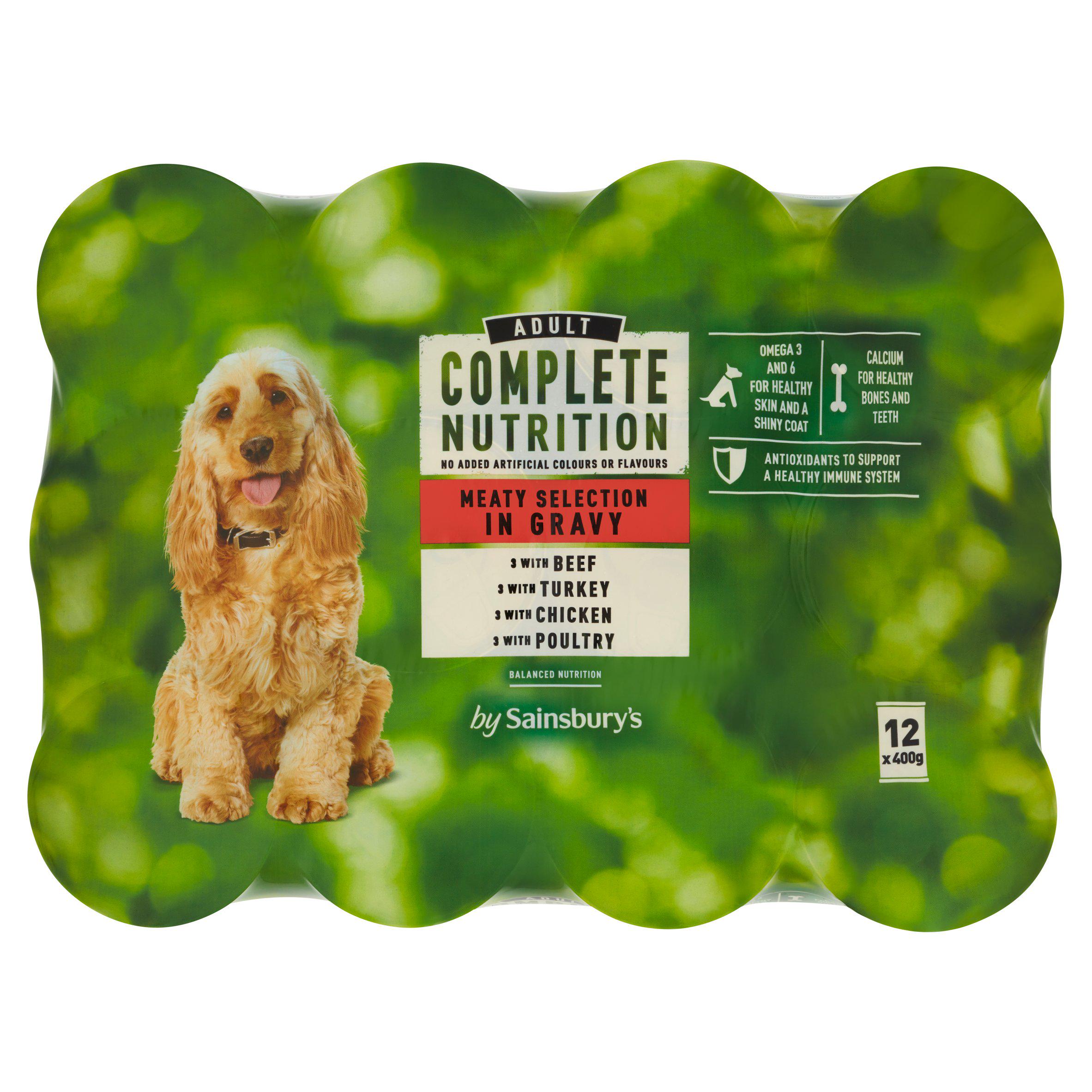 Sainsbury's 12 x 400g Complete Nutrition Adult Dogs 1 - 7 Years Meaty Selection in Gravy