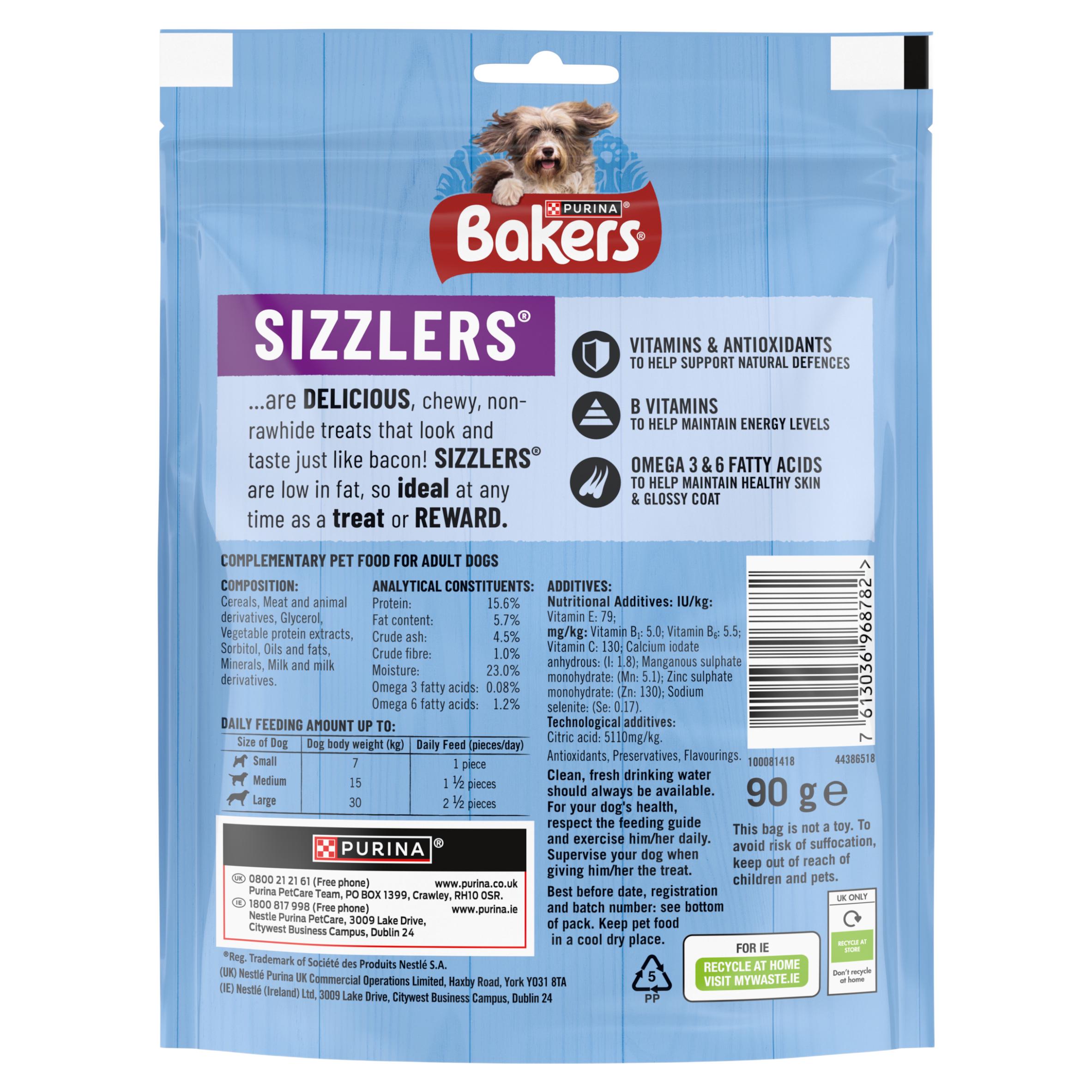 Bakers Sizzlers Dog Treats Bacon 90g thumbnail 2