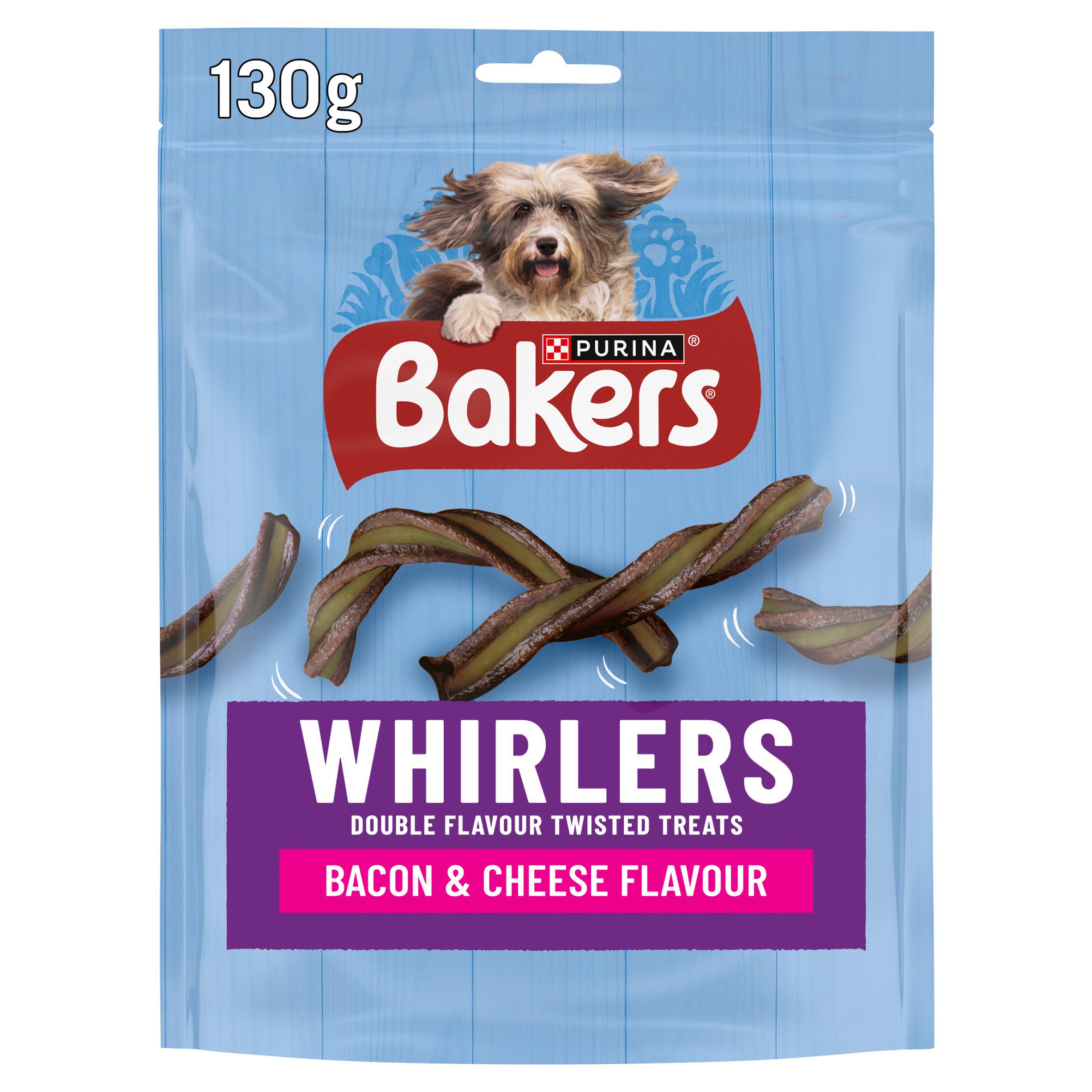 Bakers Whirlers Dog Treats Bacon & Cheese 130g