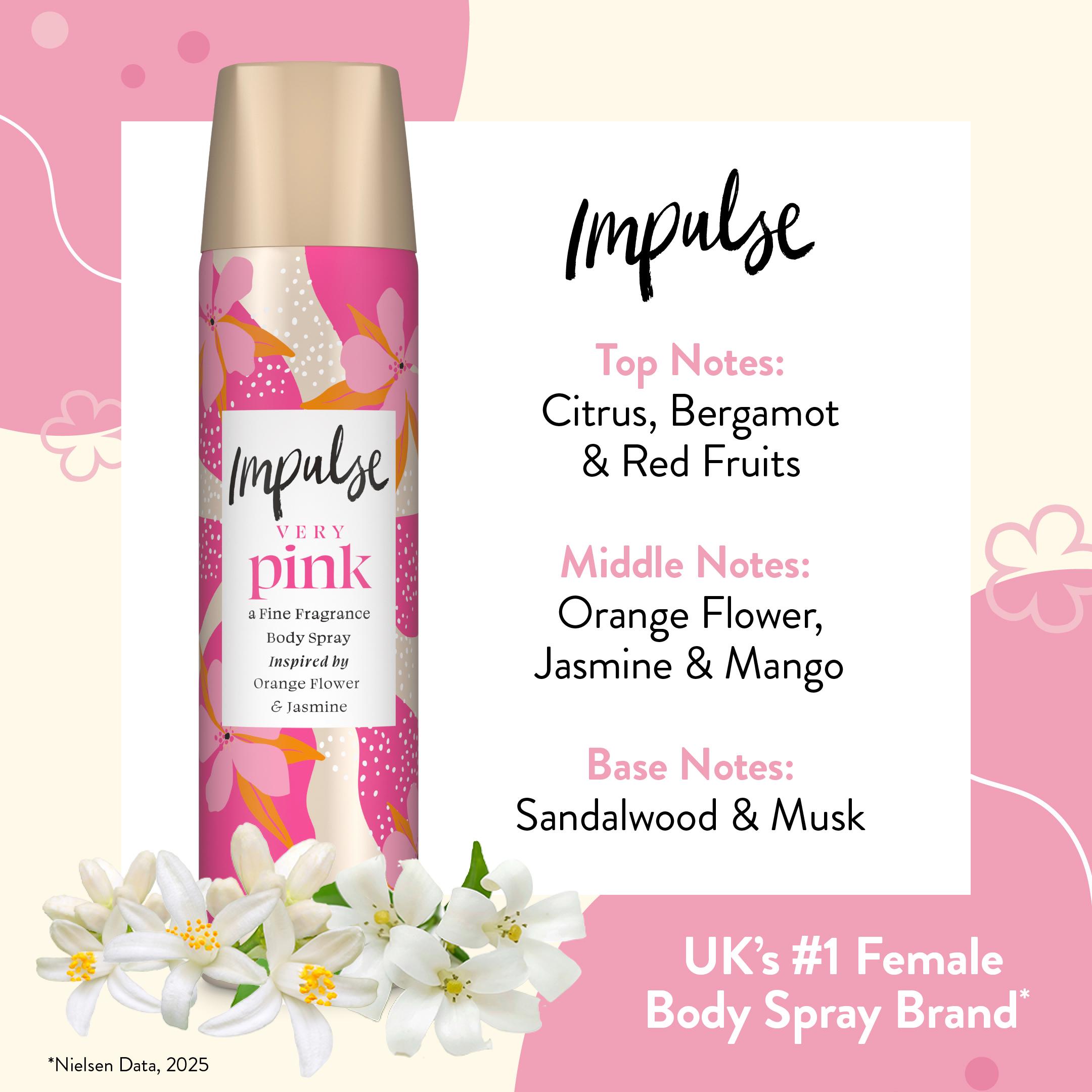 Impulse Body Spray Deodorant, Very Pink 75ml thumbnail 4
