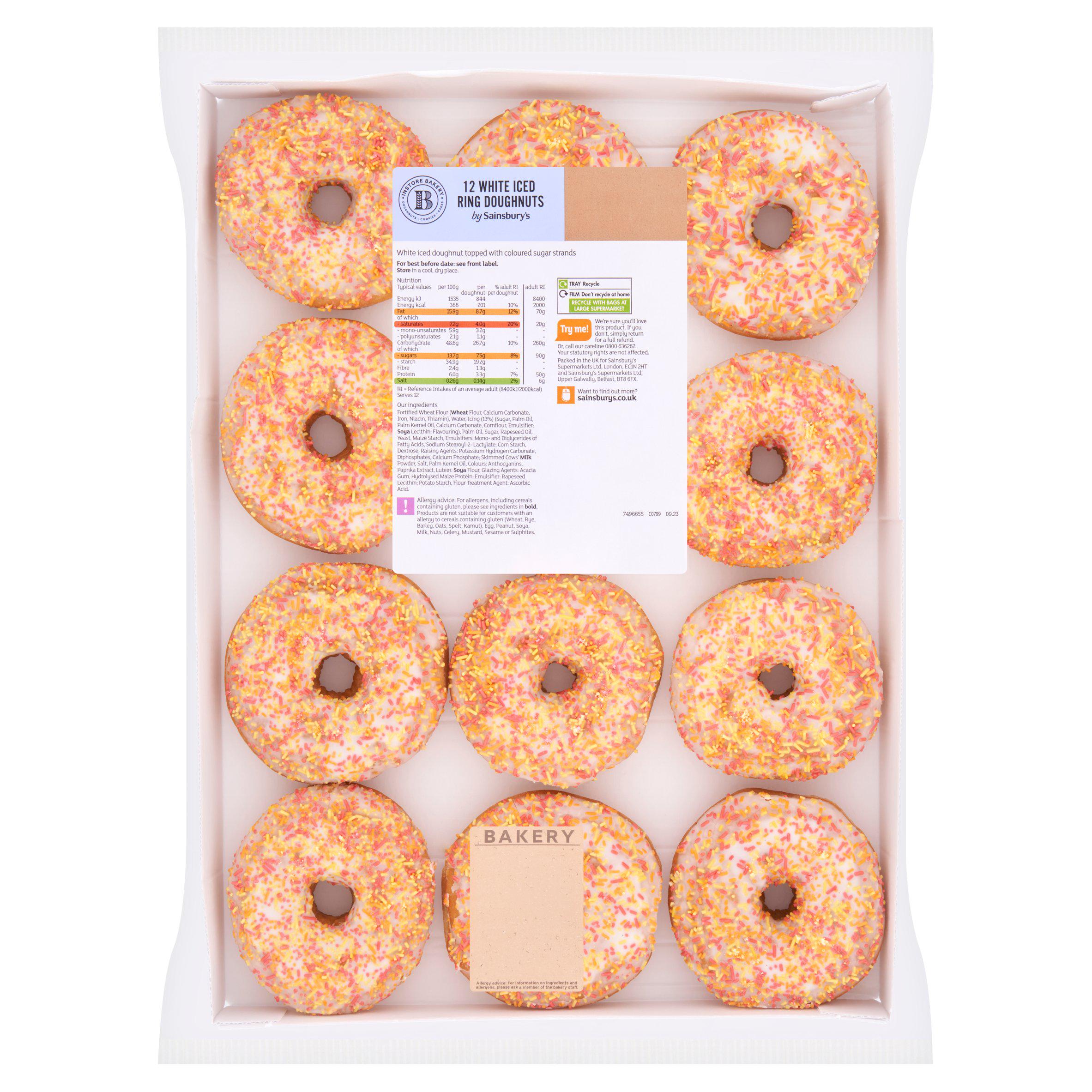 Sainsbury's White Iced Ring Doughnuts x12