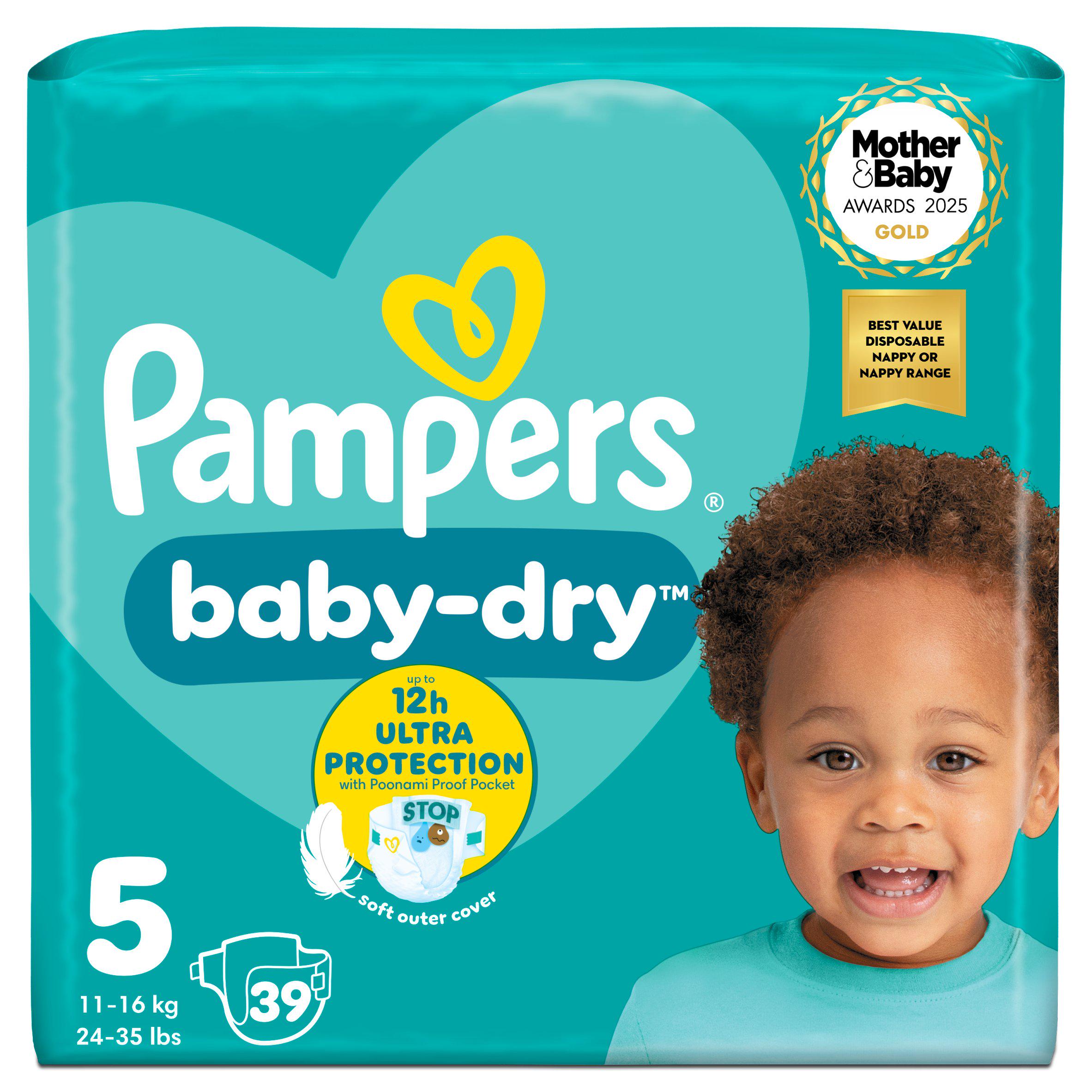 Pampers Baby-Dry Size 5, 39 Nappies, 11-16kg, Essential Pack