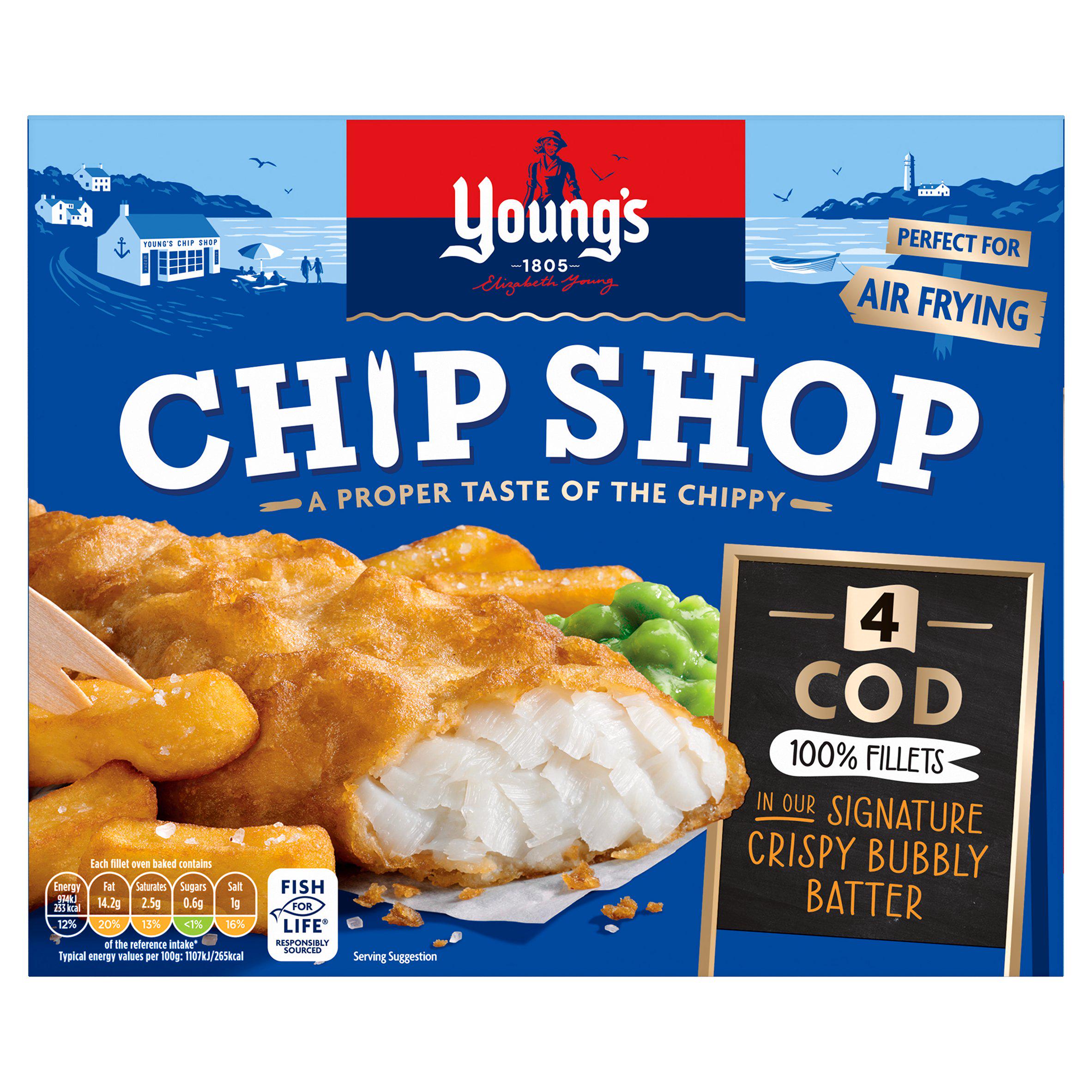 Young's Chip Shop 4 Large Battered Cod Fillets Frozen