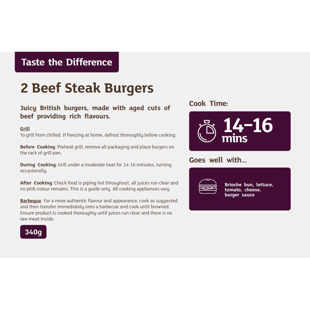 Sainsbury's 2 Beef Steak Burgers, Taste the Difference 340g thumbnail 2