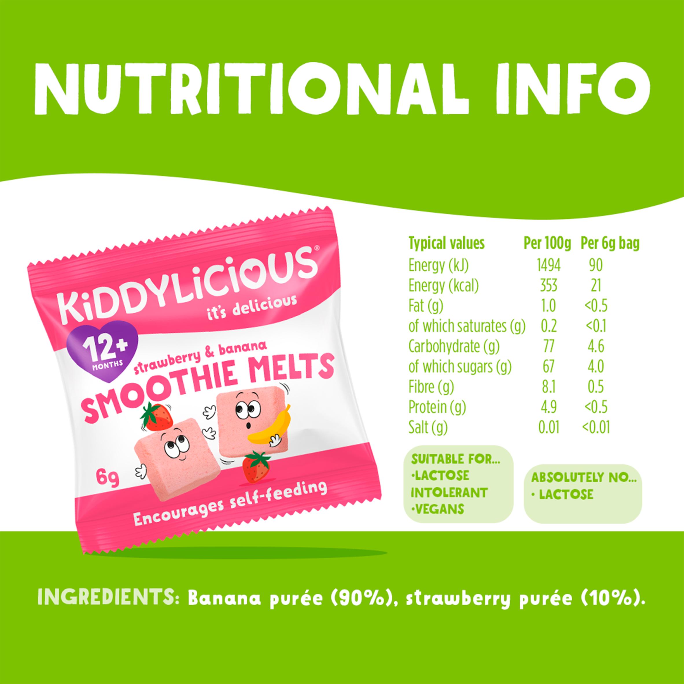 Kiddylicious Strawberry & Banana Smoothie Melts Baby Snacks 6g thumbnail 3