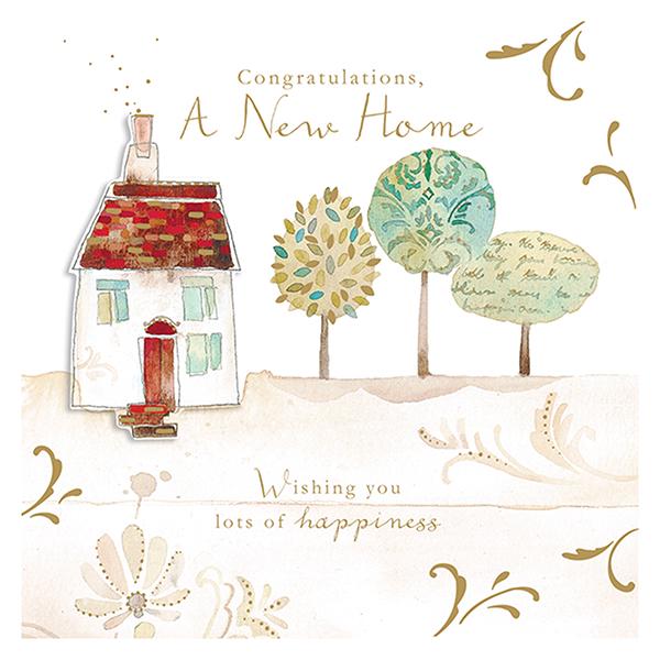 New Home Card with Classic House and Trees Greeting Card
