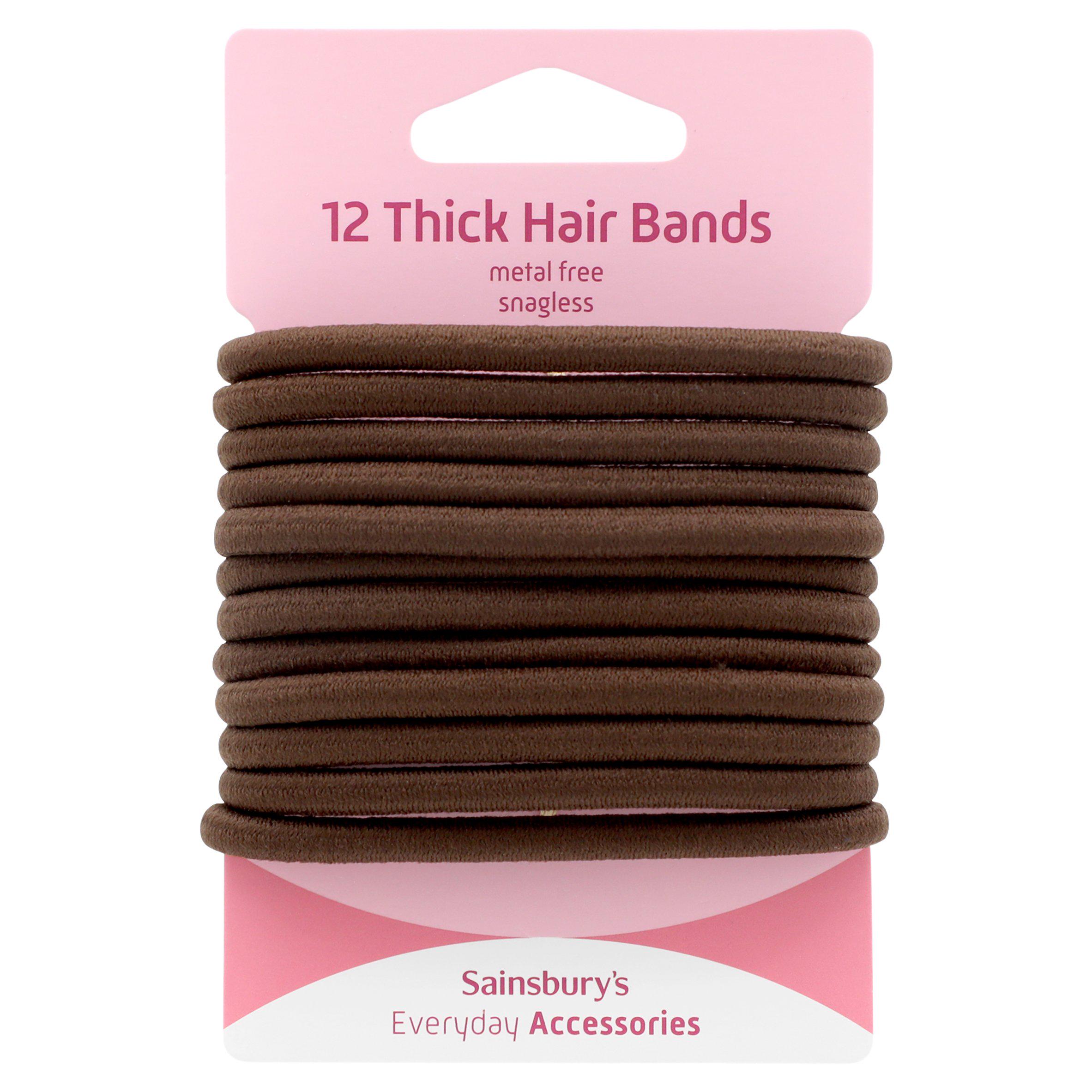 Sainsbury's No Damage Hair Bands Thick Brown x12