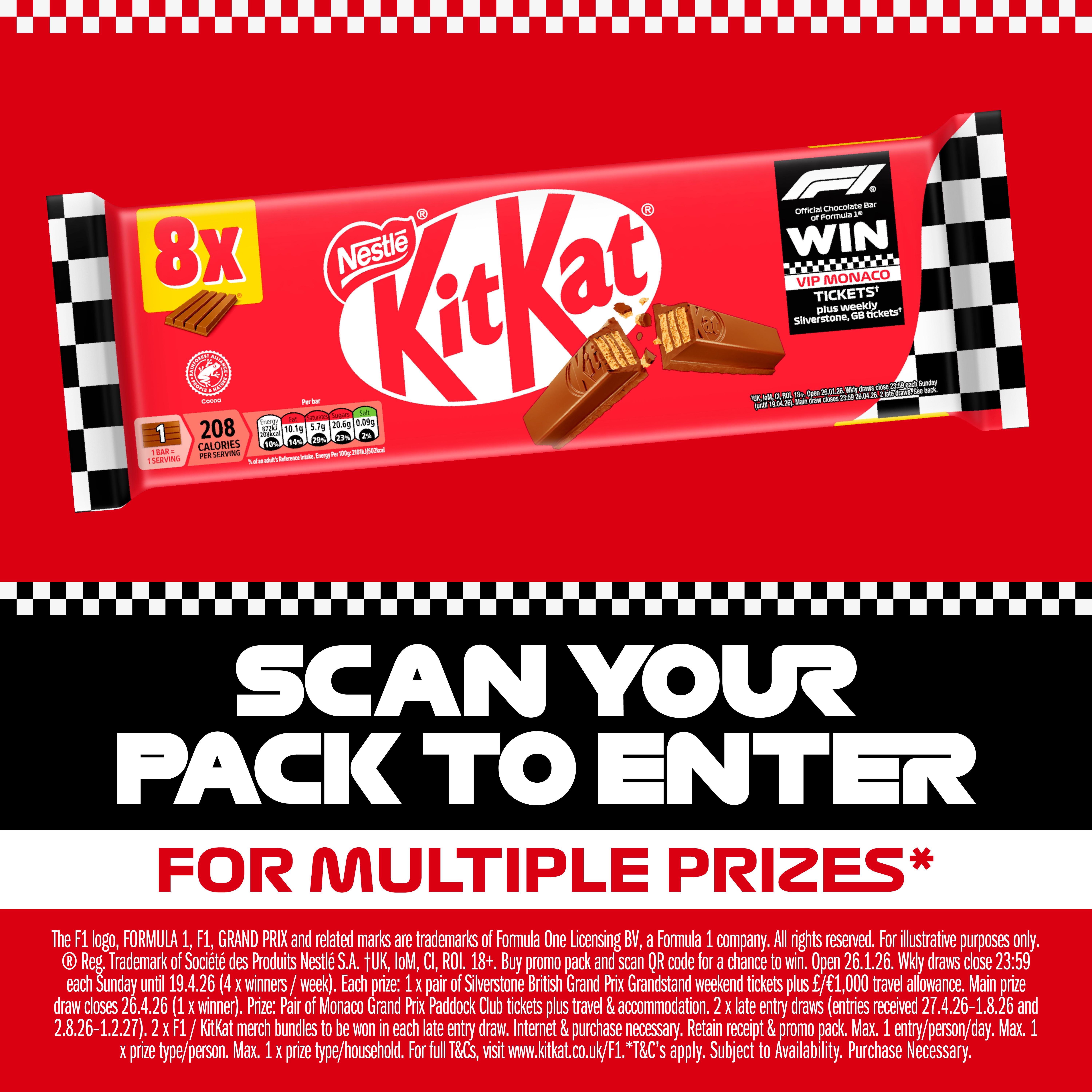 KitKat 4 Finger Milk Chocolate Biscuit Bar Multipack x8 332g thumbnail 3