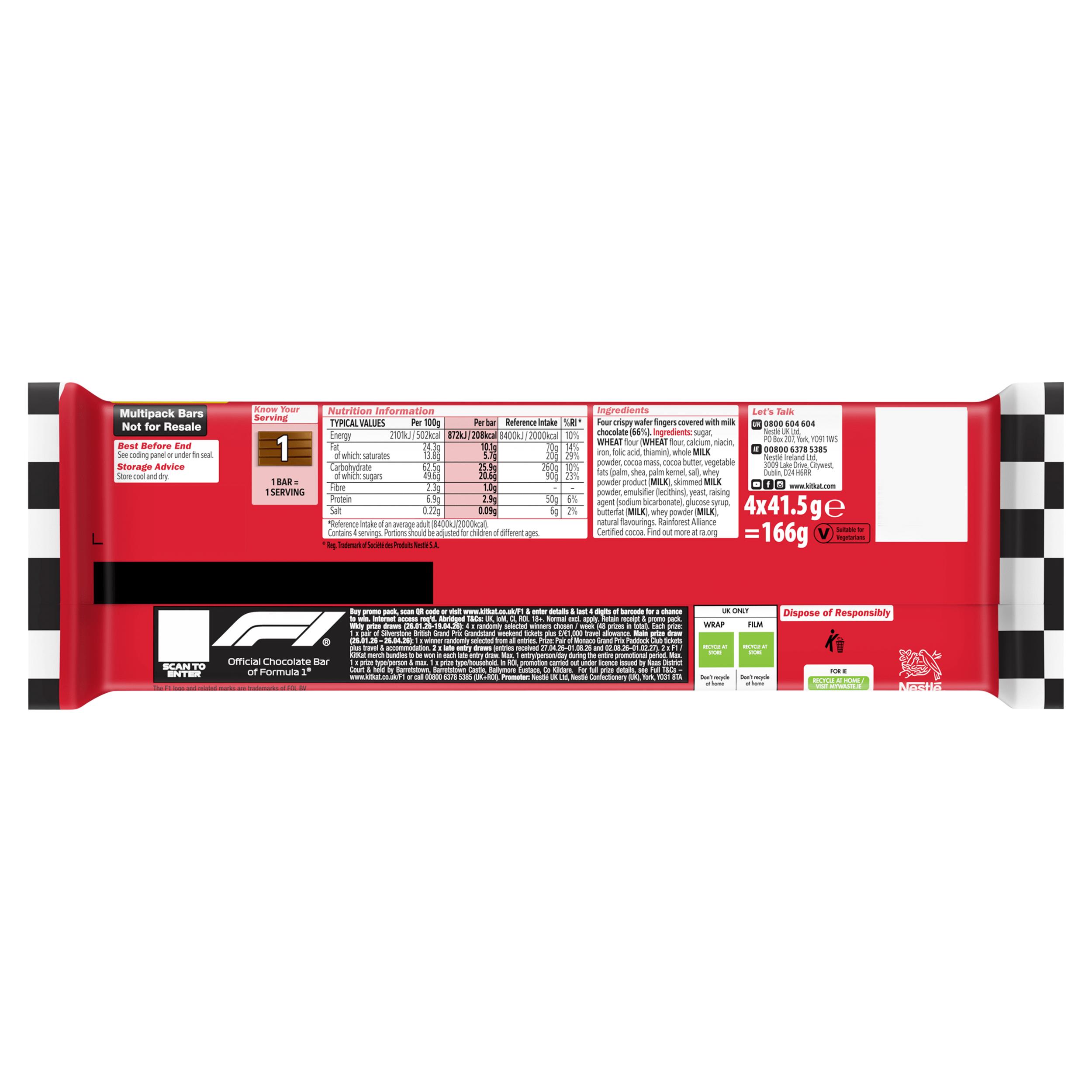 KitKat 4 Finger Milk Chocolate Biscuit Bar Multipack x4 41.5g thumbnail 3