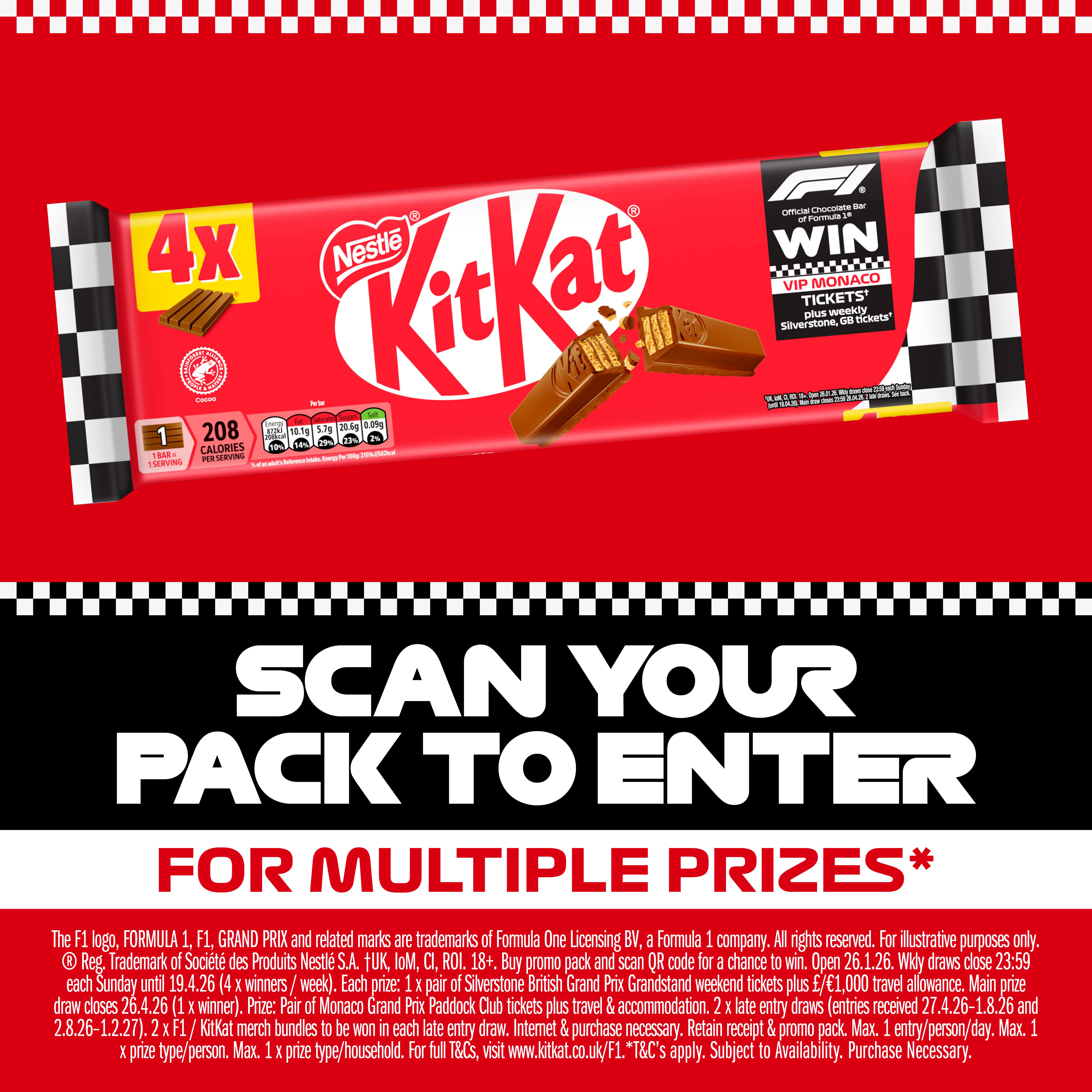 KitKat 4 Finger Milk Chocolate Biscuit Bar Multipack x4 41.5g thumbnail 4