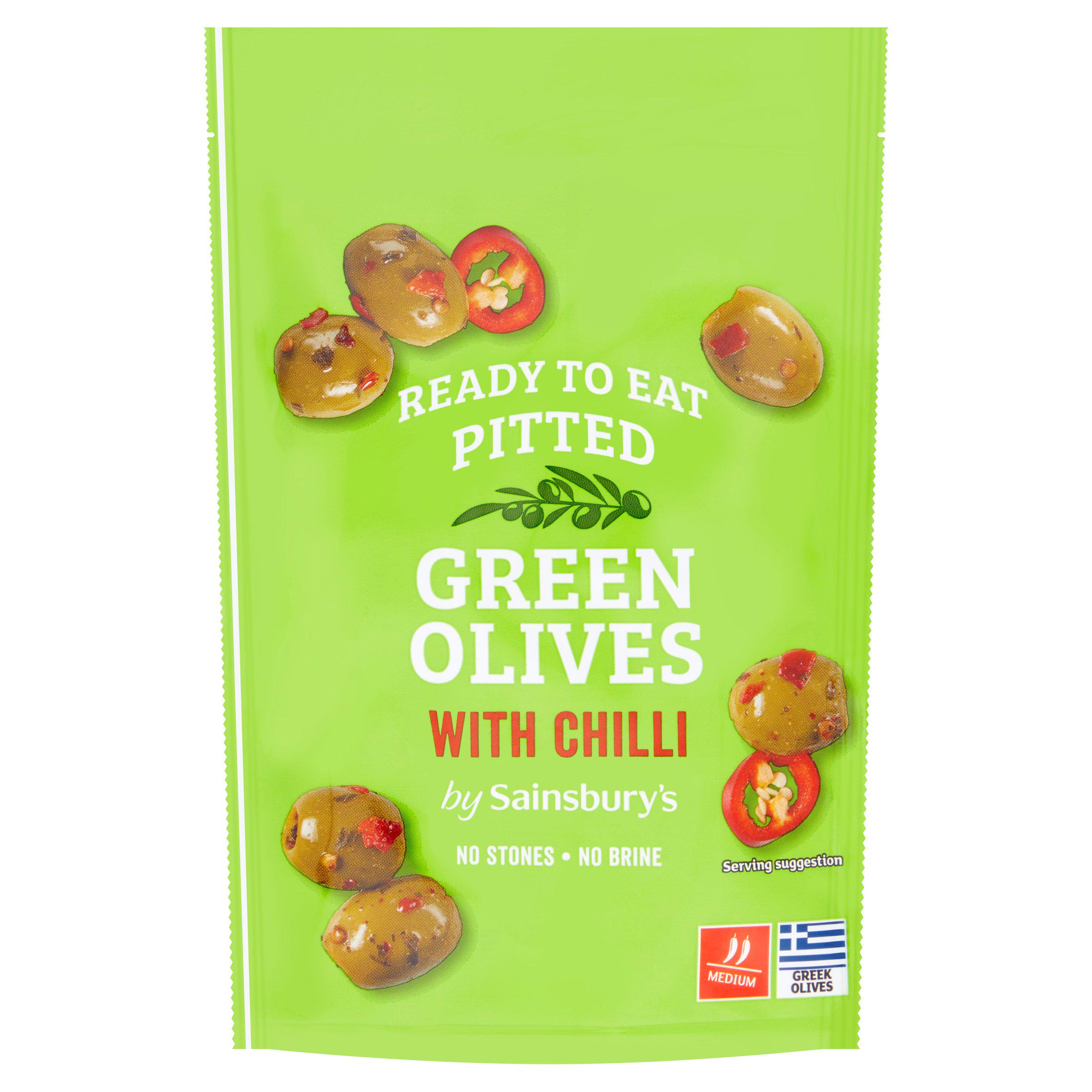 Sainsbury's Pitted Green Olives with Chilli 70g