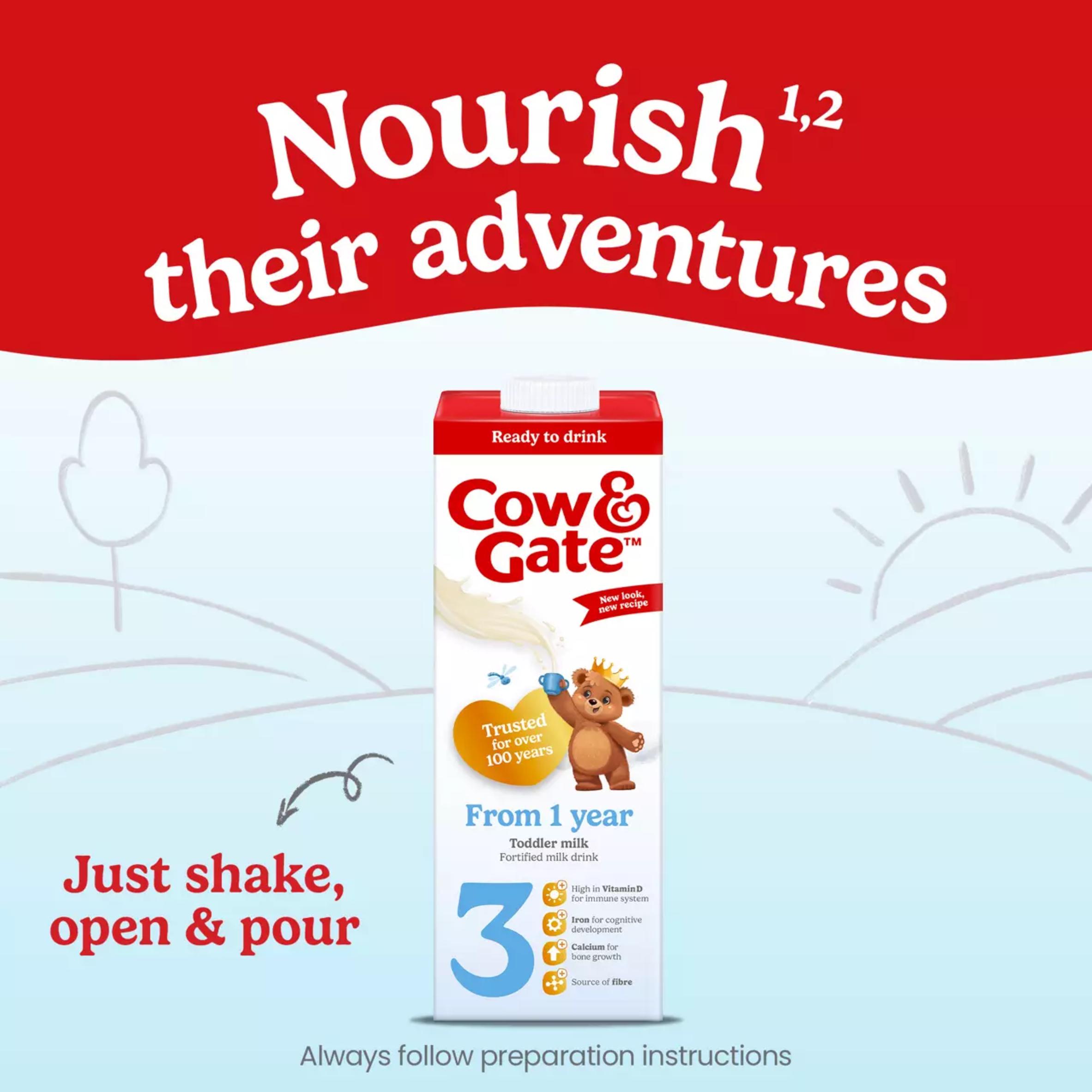 Cow & Gate 3 Toddler Milk Formula Liquid 1+ Years Ready To Feed 1L thumbnail 6
