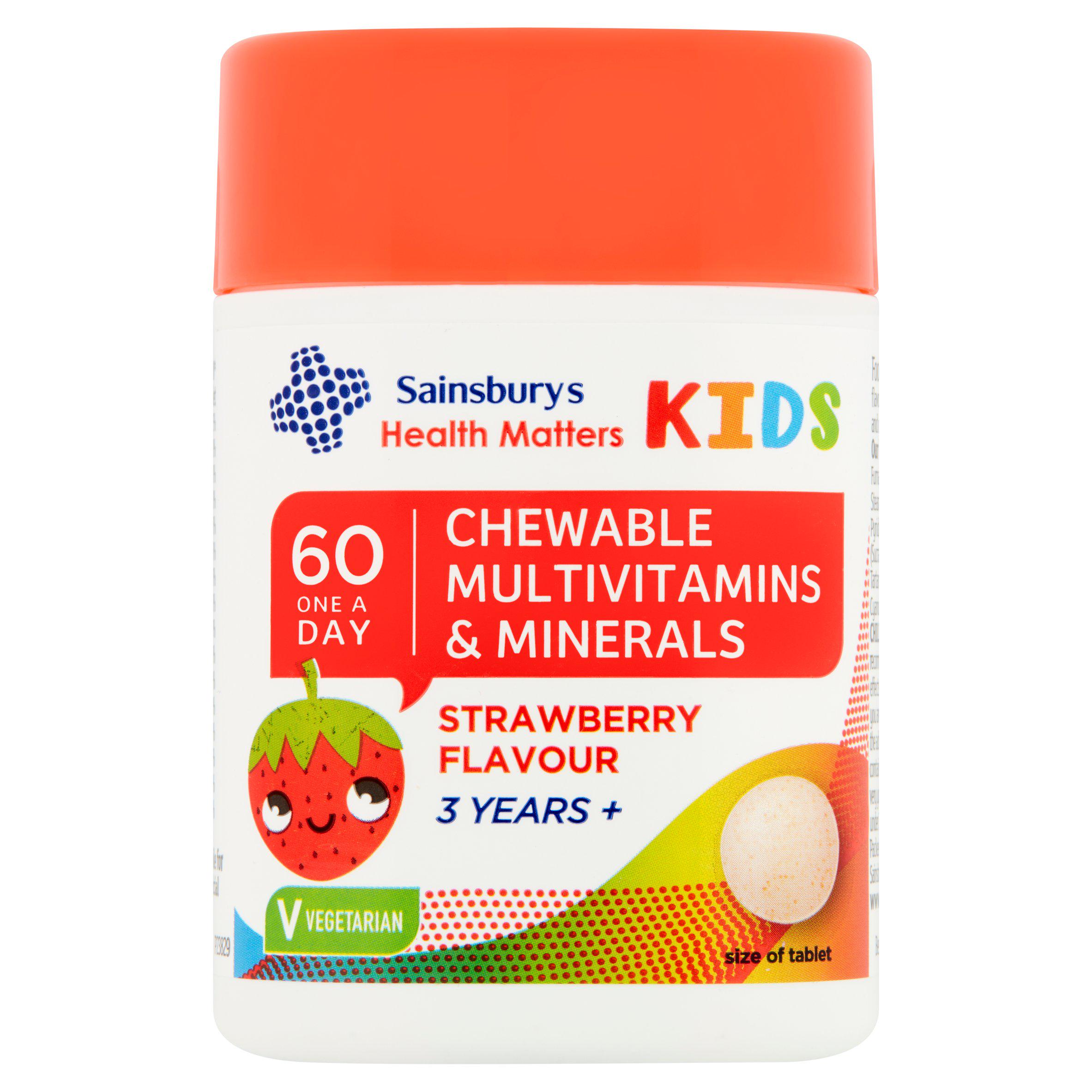Sainsbury's 60 Health Matters Kids Strawberry Flavour 3 Years+ One A Day Tablet