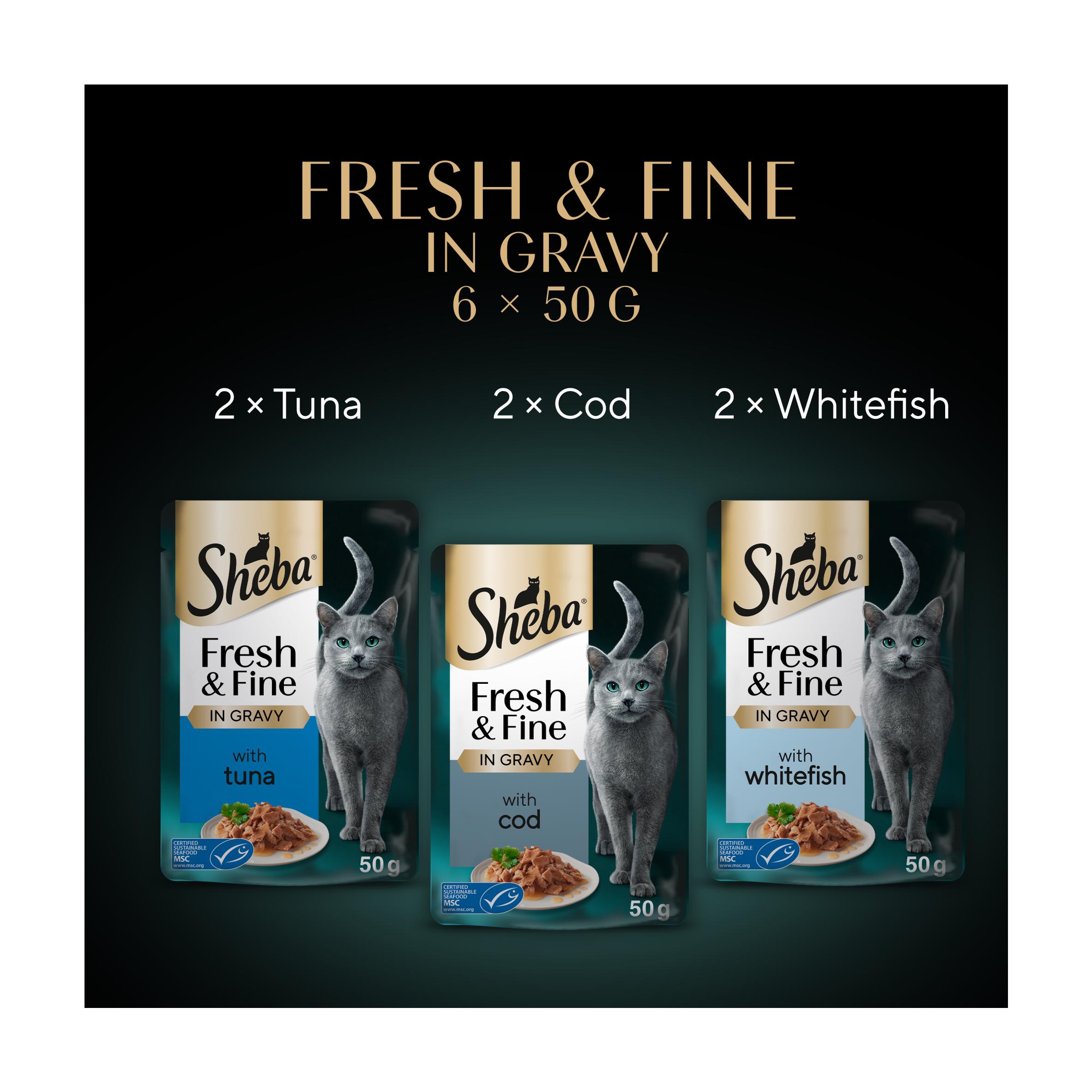 Sheba Fresh & Fine Tuna & Cod in Gravy Wet Cat Food Pouches 6 x 50g thumbnail 5