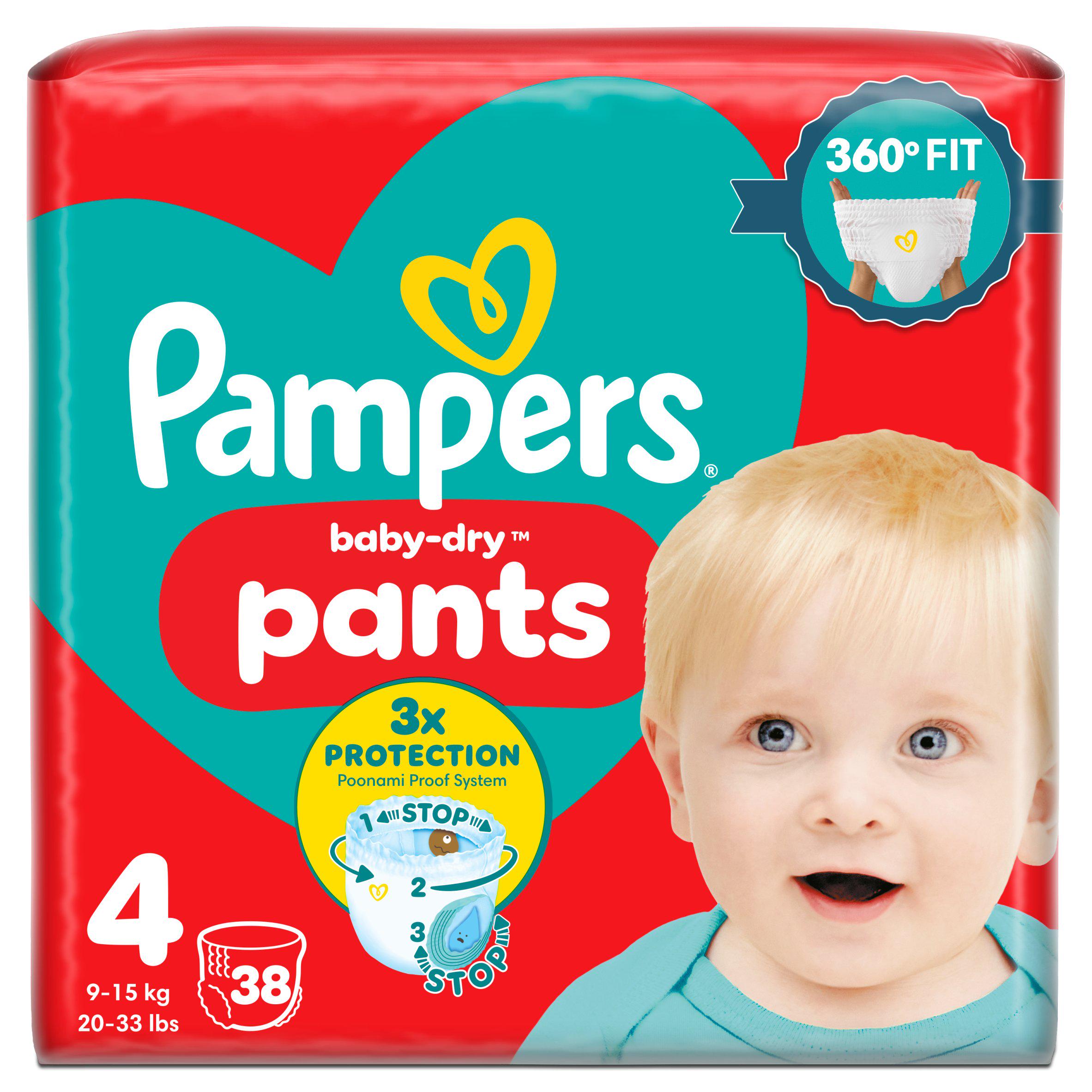 Pampers Baby Dry Nappy Pants Essential Pack Nappies Size 4, 9kg-15kg x38