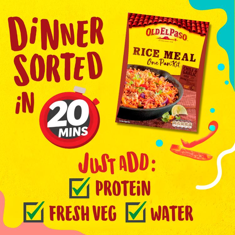 Old El Paso Mexican One Pan Chilli & Garlic Rice Meal For Chicken Kit 355g thumbnail 2