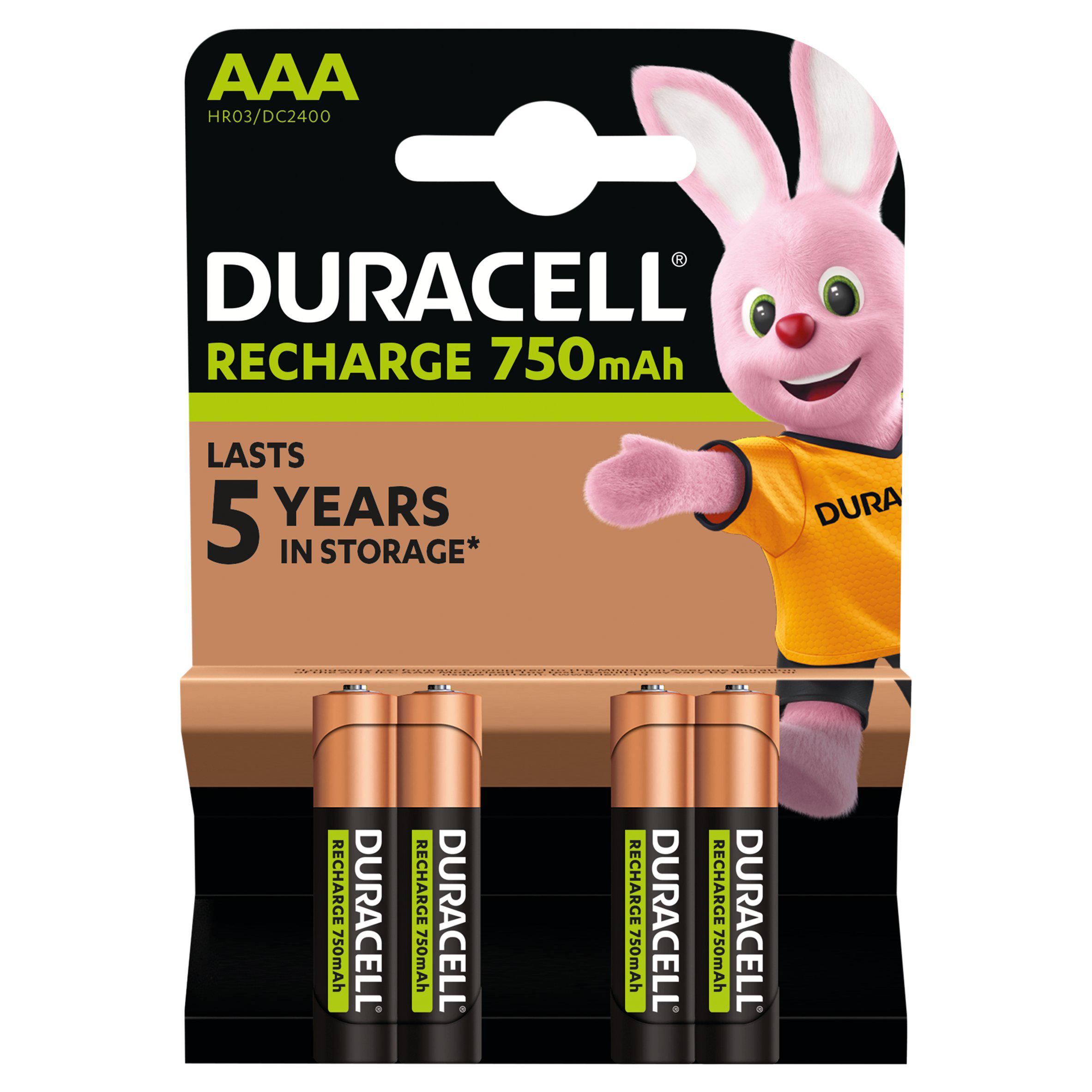Duracell Rechargeable AAA 750mAh Batteries, pack of 4