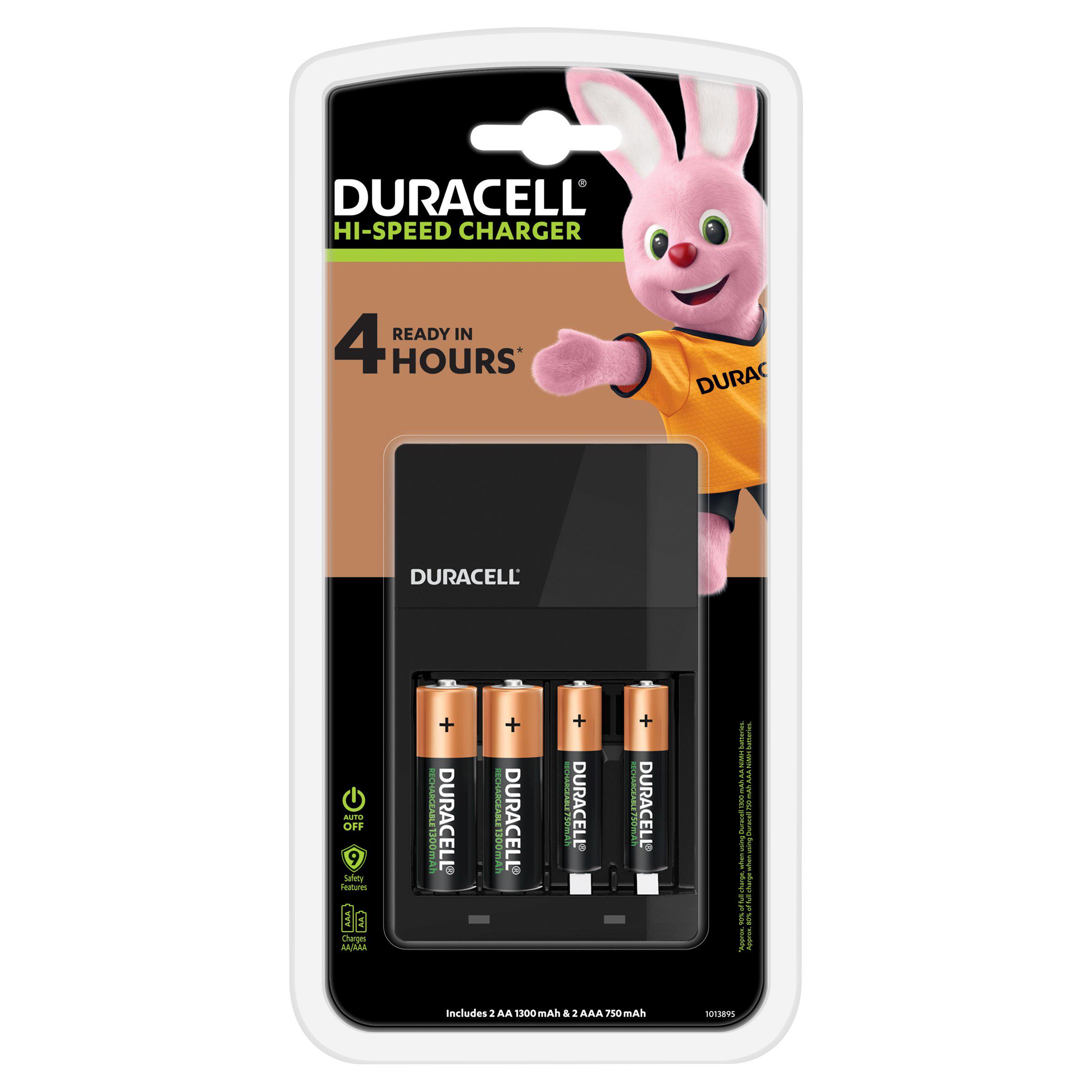 Duracell Hi-Speed Battery Charger - Charges in 4 hours, with 2 AA and 2 AAA Batteries