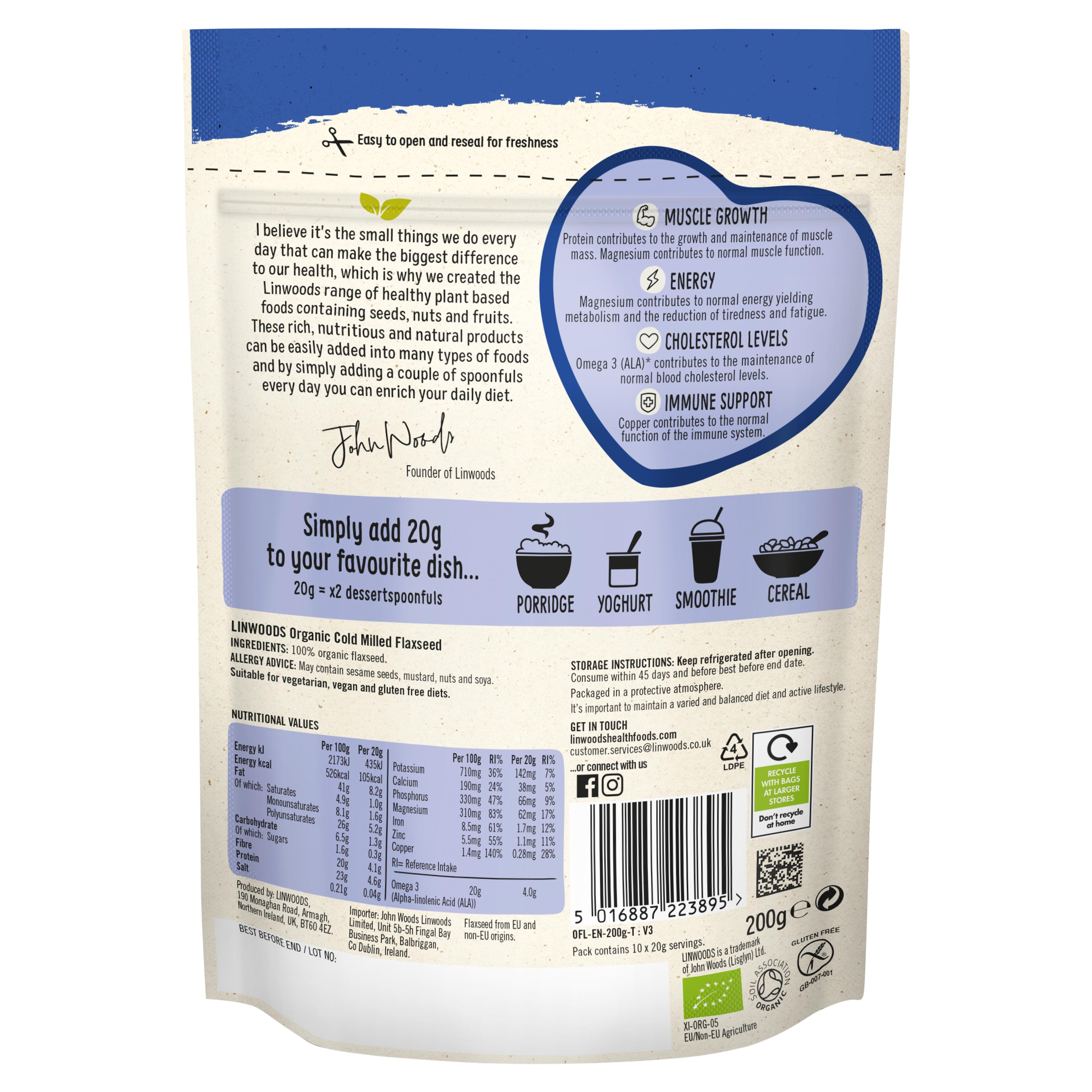 Linwoods Organic Cold Milled Flaxseed 200g thumbnail 3