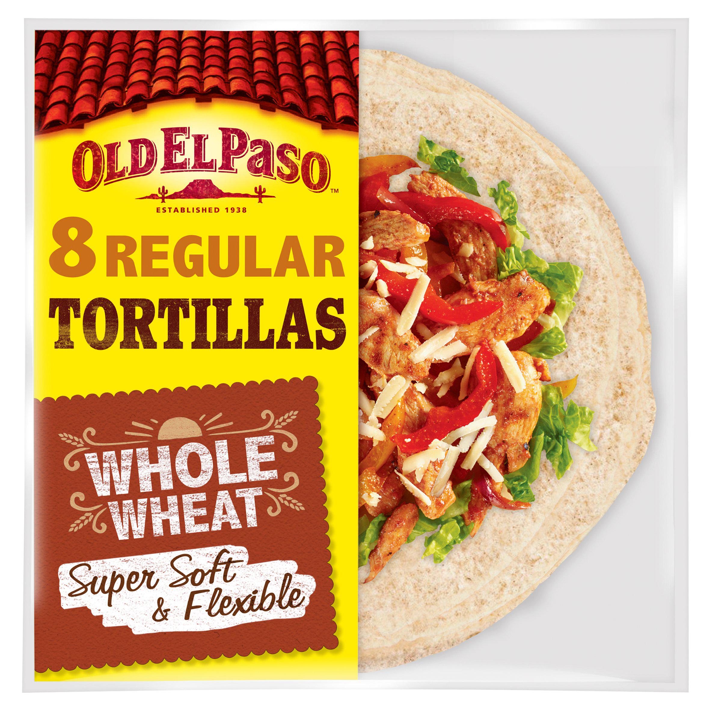 Old El Paso Mexican Regular Soft Whole Wheat Tortilla Wraps x8 326g