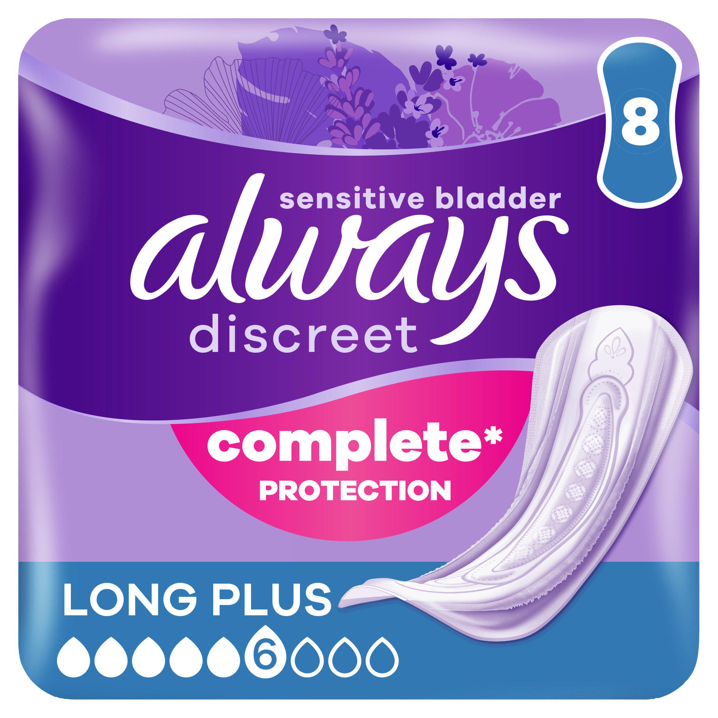Always Discreet Incontinence Pads+ Long Plus For Sensitive Bladder x8