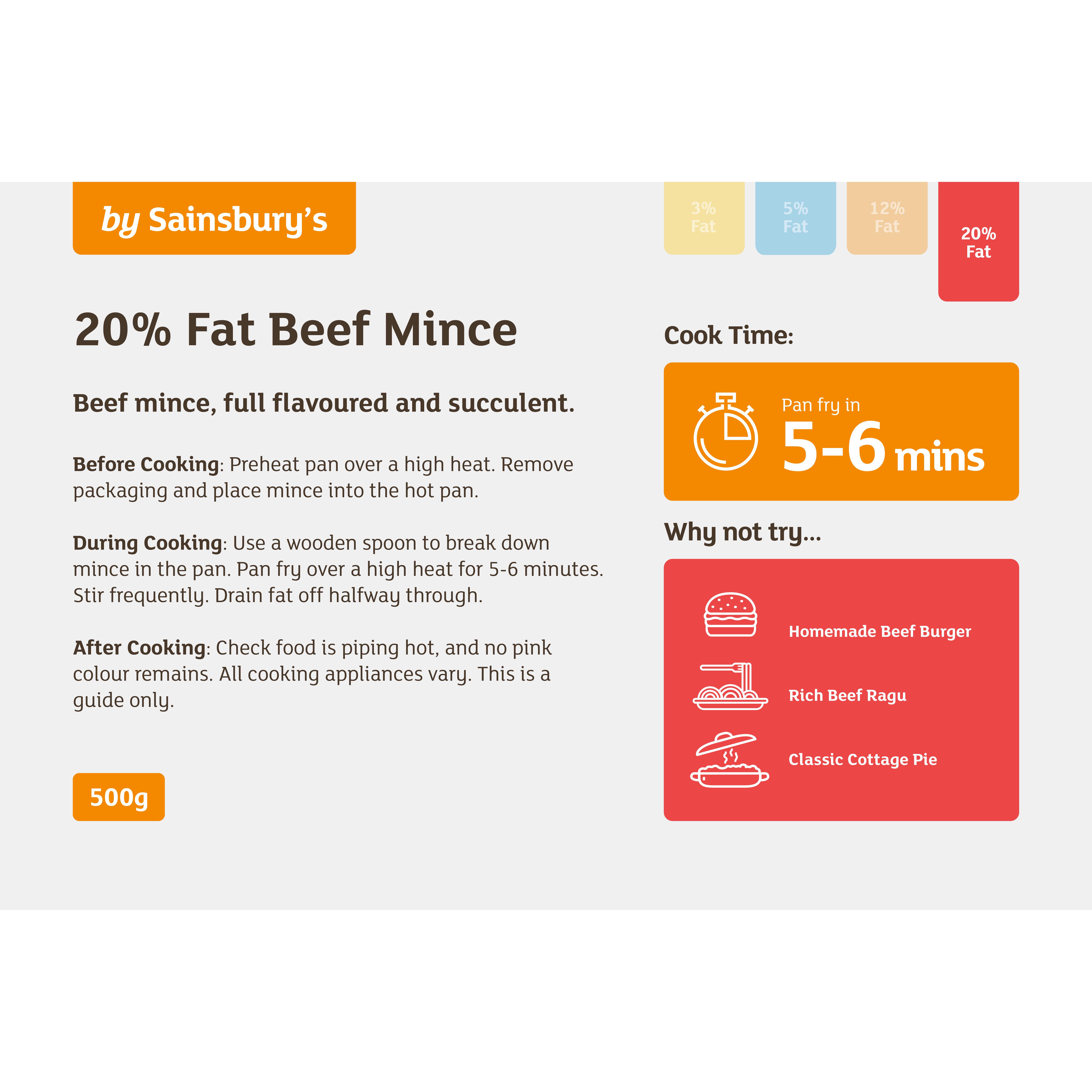 Sainsbury's British or Irish 20% Fat Beef Mince 500g thumbnail 2