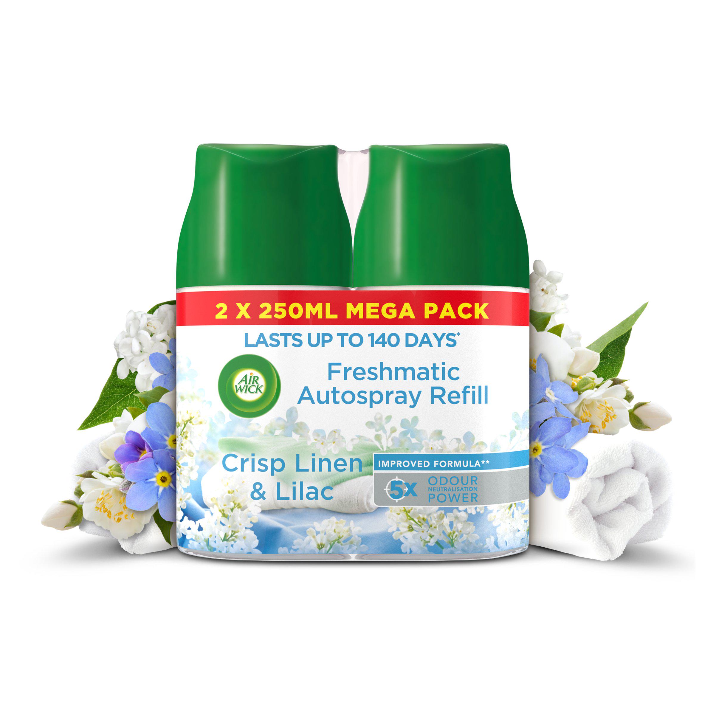 Air Wick Freshmatic twin Refill, Crisp Linen & Lilac Air Freshener 250ml