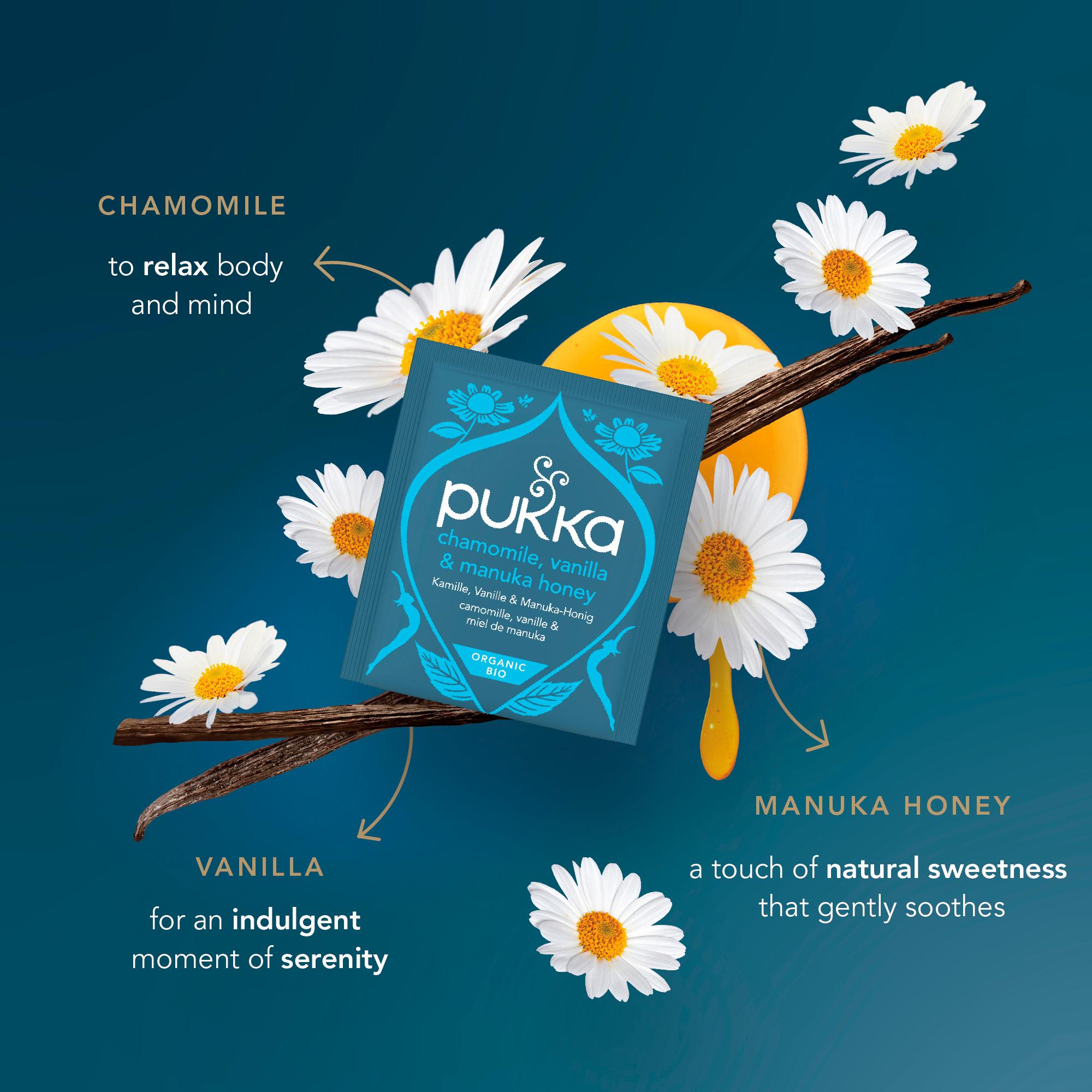 Pukka Organic Chamomile, Vanilla & Manuka Honey Tea Home Compostable Herbal Tea Bags x20 thumbnail 3