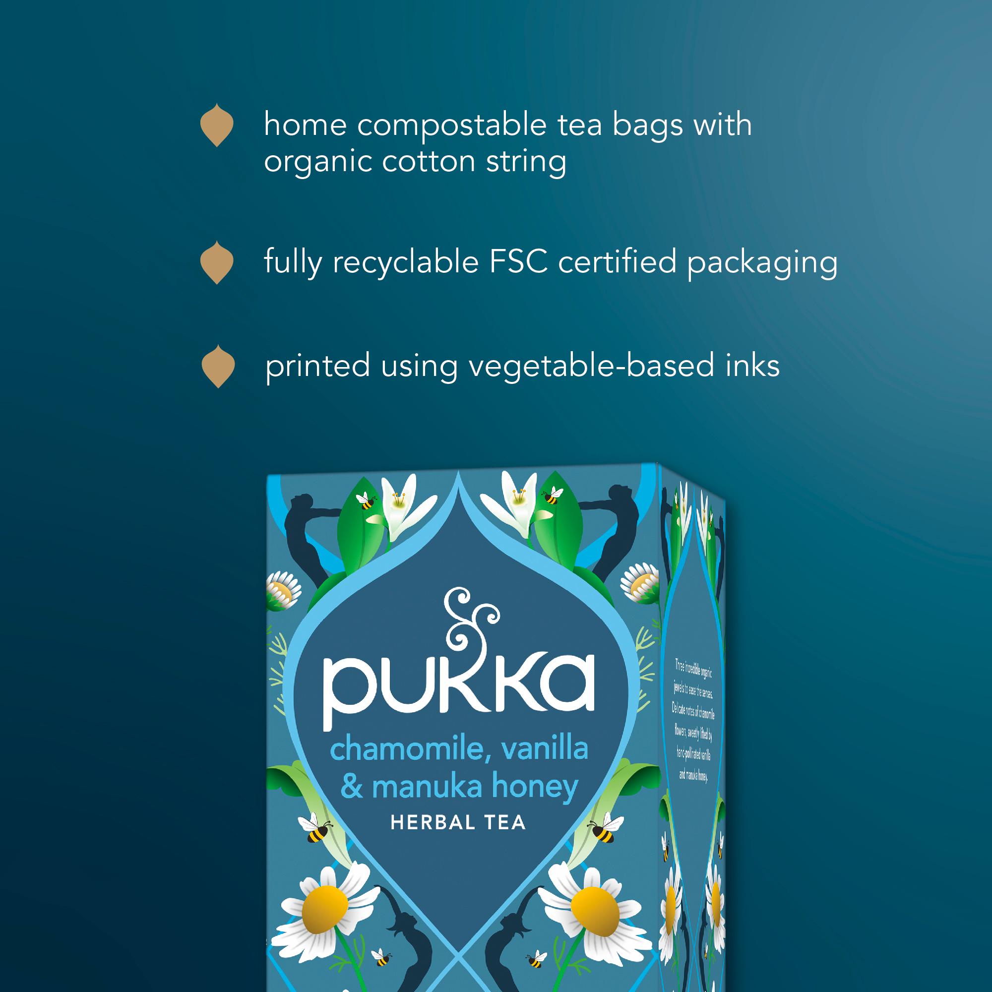 Pukka Organic Chamomile, Vanilla & Manuka Honey Tea Home Compostable Herbal Tea Bags x20 thumbnail 6