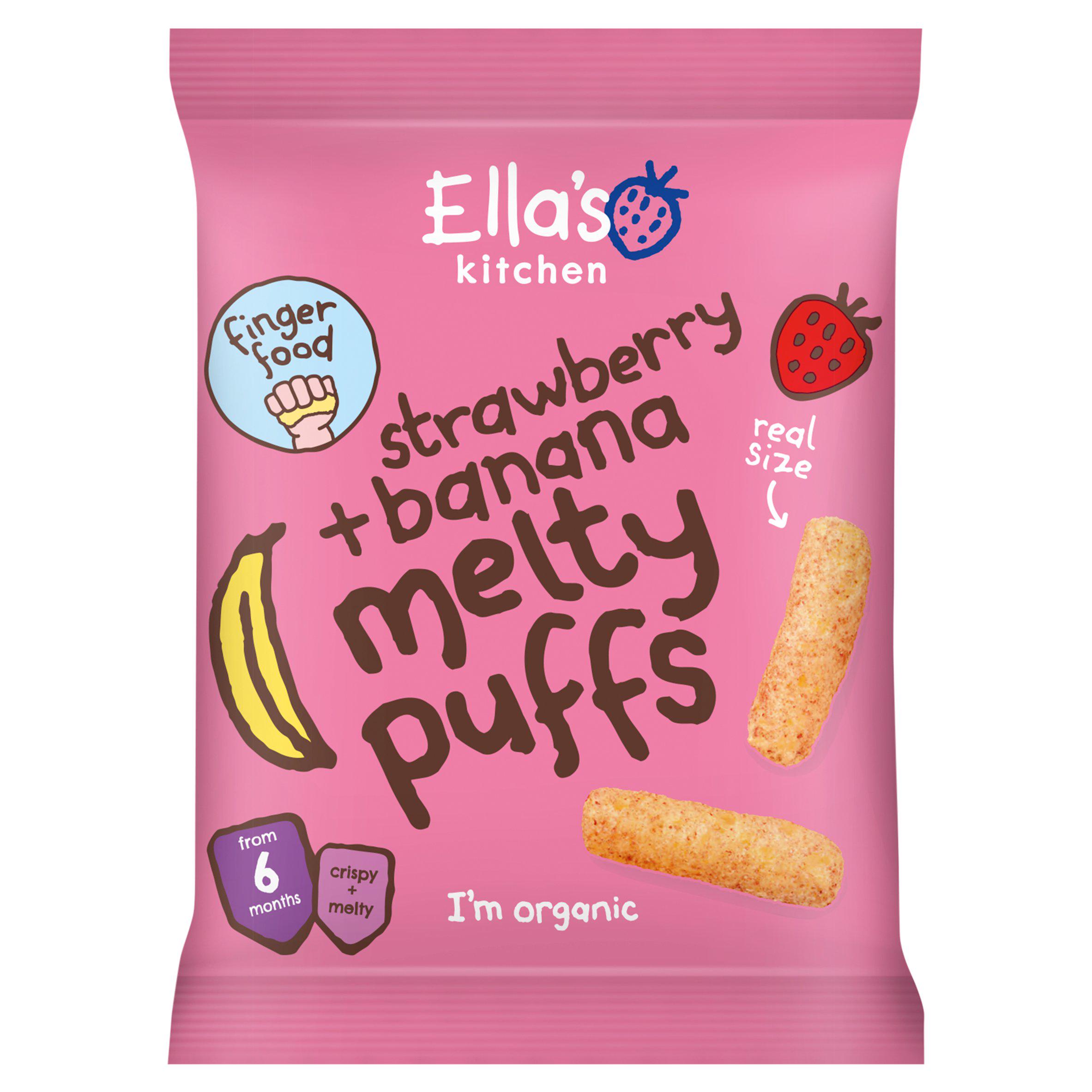 Ella's Kitchen Strawberry & Banana Melty Puffs Baby Snack 6+ Months