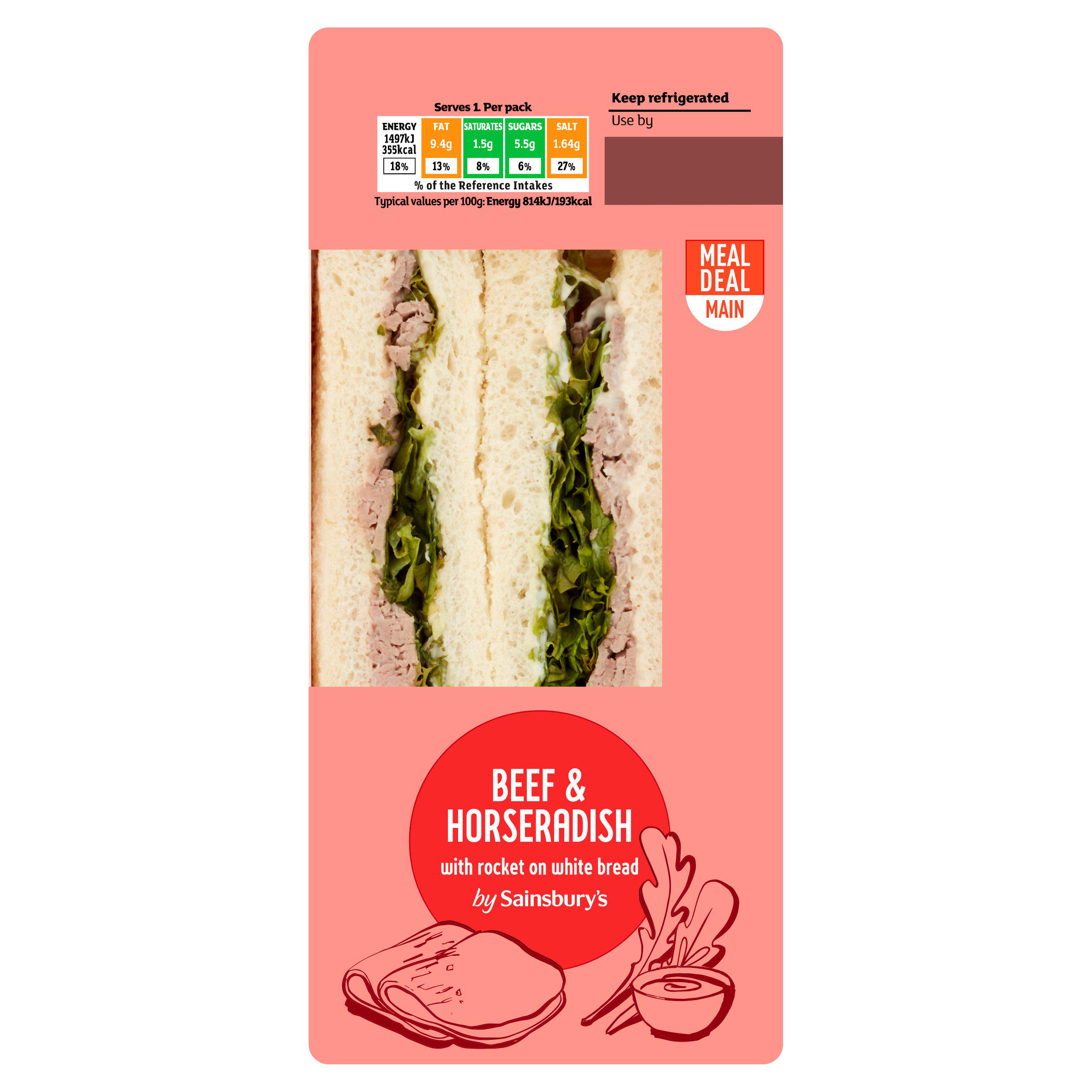 Sainsbury's Beef & Horseradish with Rocket on White Bread Sandwich