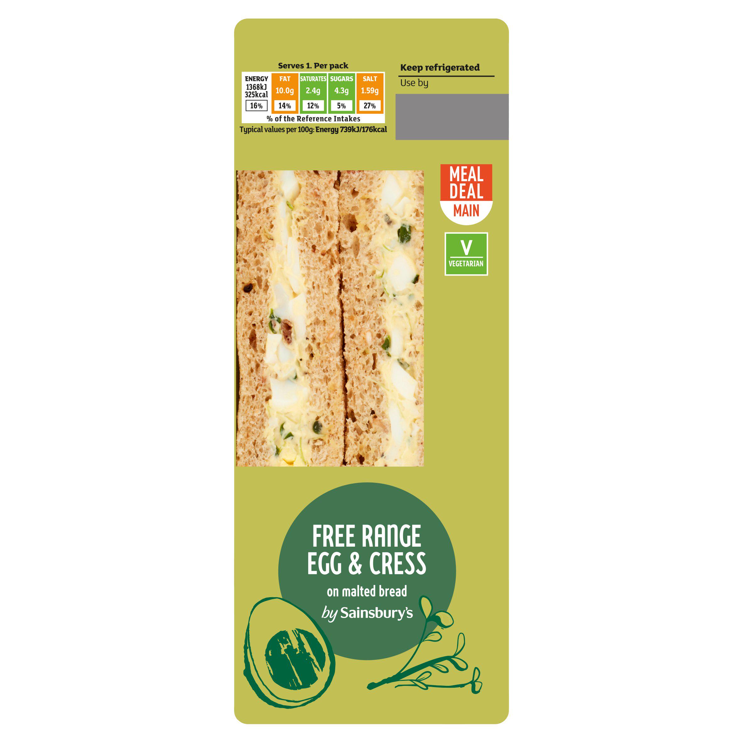 Sainsbury's Free Range Egg & Cress on Malted Bread Sandwich